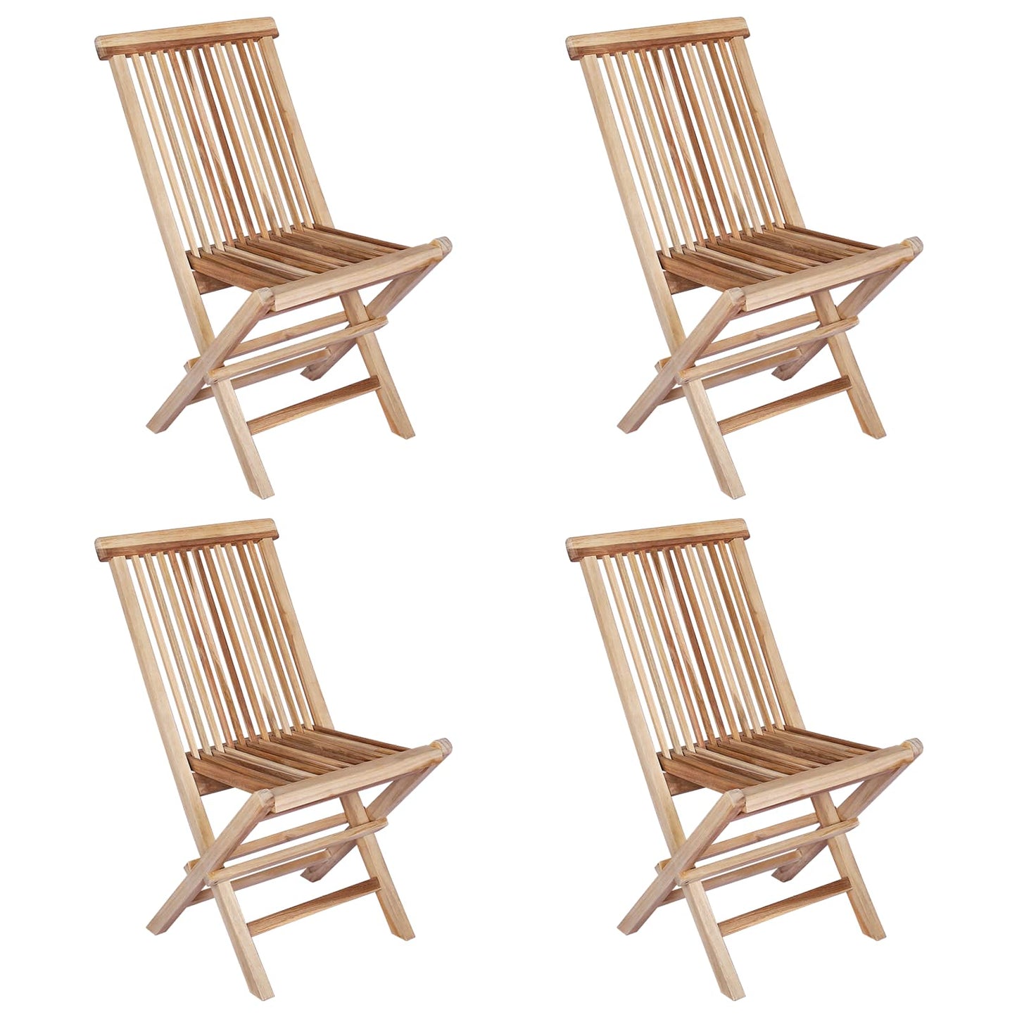 Folding Garden Chair 4 pcs Natural Solid Teak Wood
