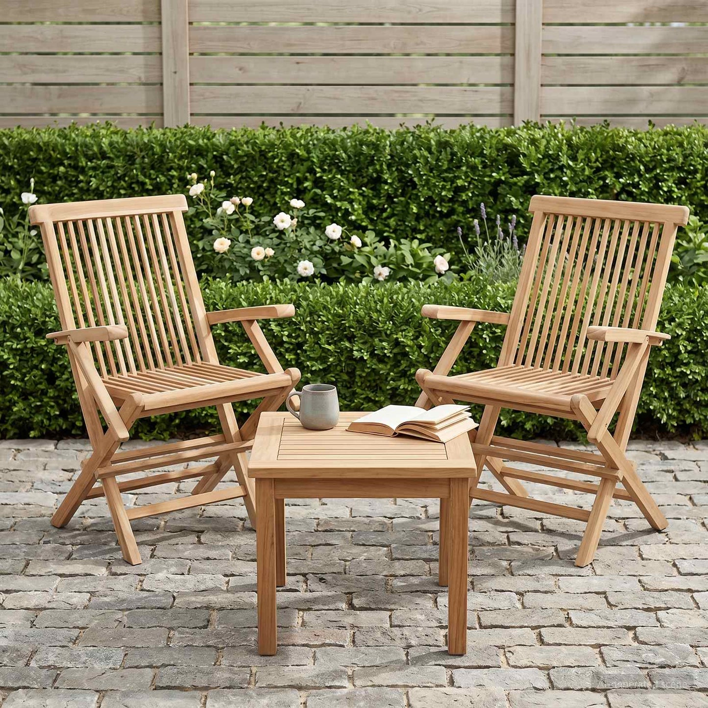 Folding Garden Chair 2 pcs Natural Solid Teak Wood