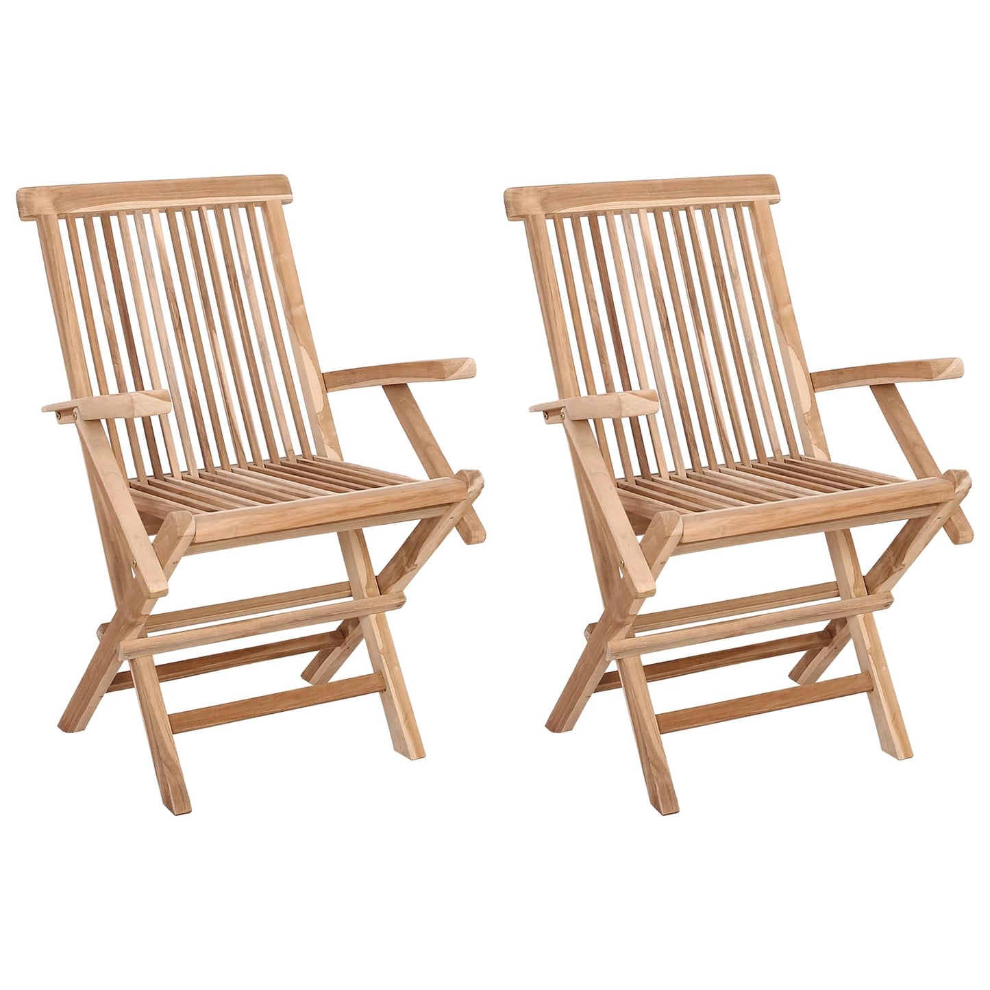 Folding Garden Chair 2 pcs Natural Solid Teak Wood