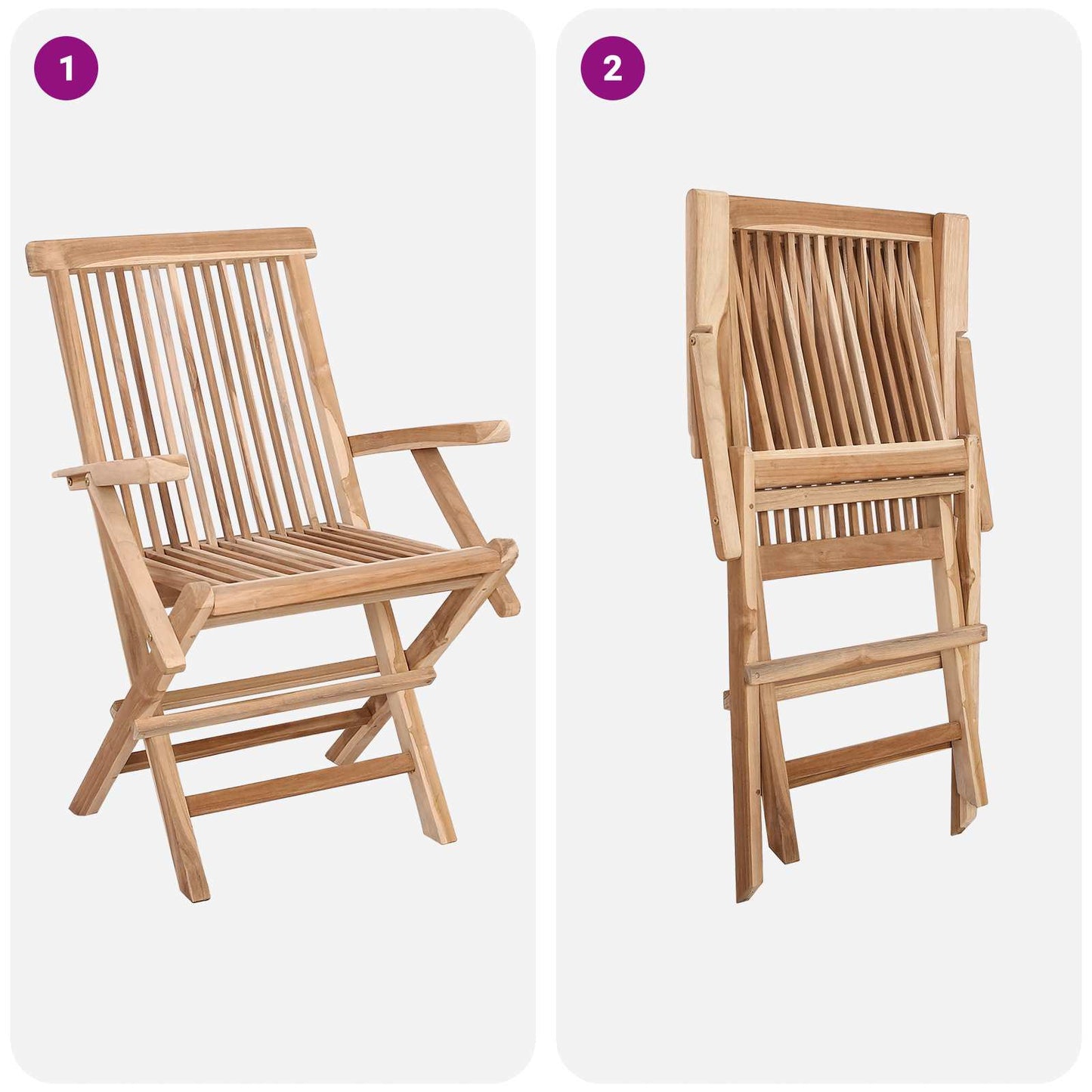 Folding Garden Chair 2 pcs Natural Solid Teak Wood