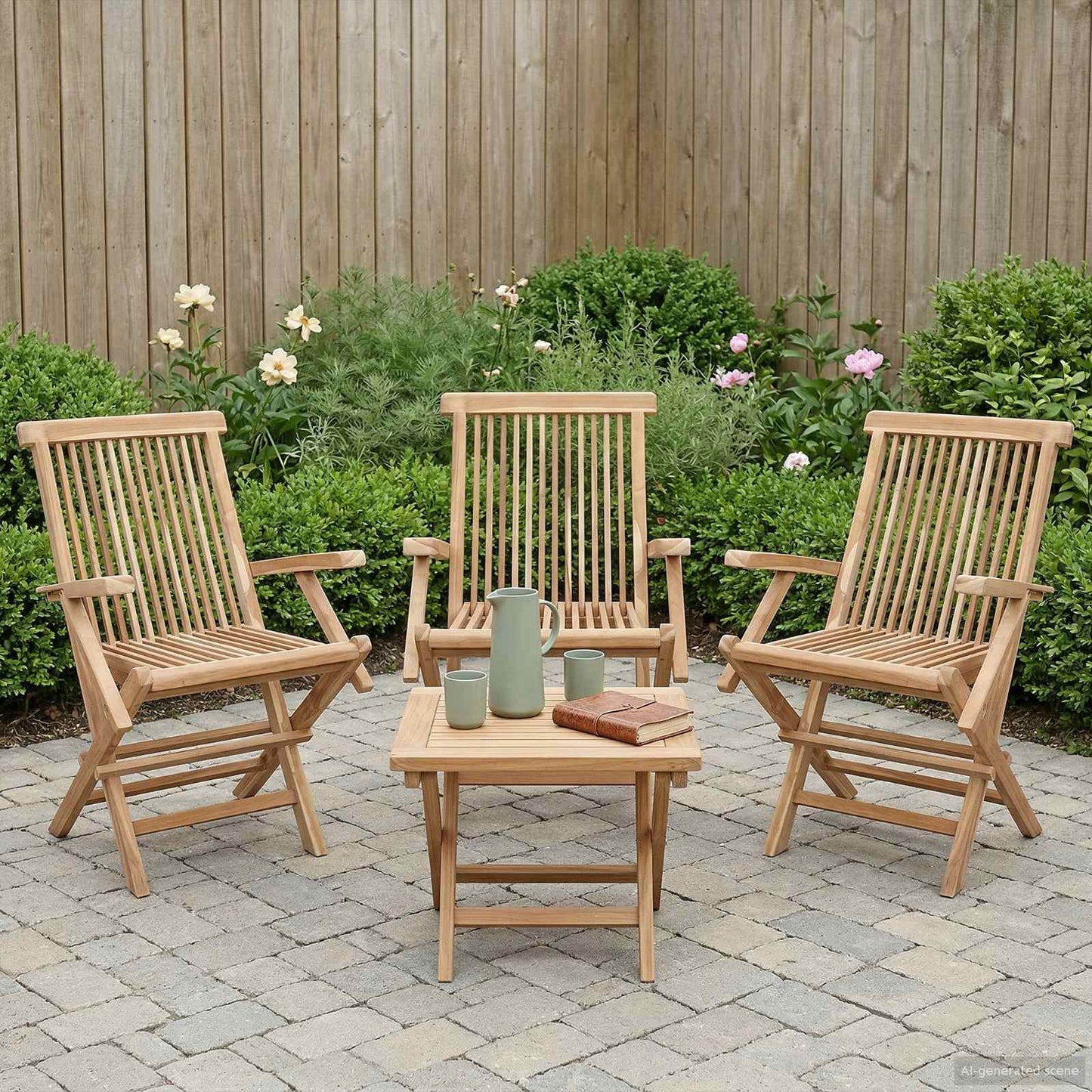 Folding Garden Chair 3 pcs Natural Solid Teak Wood