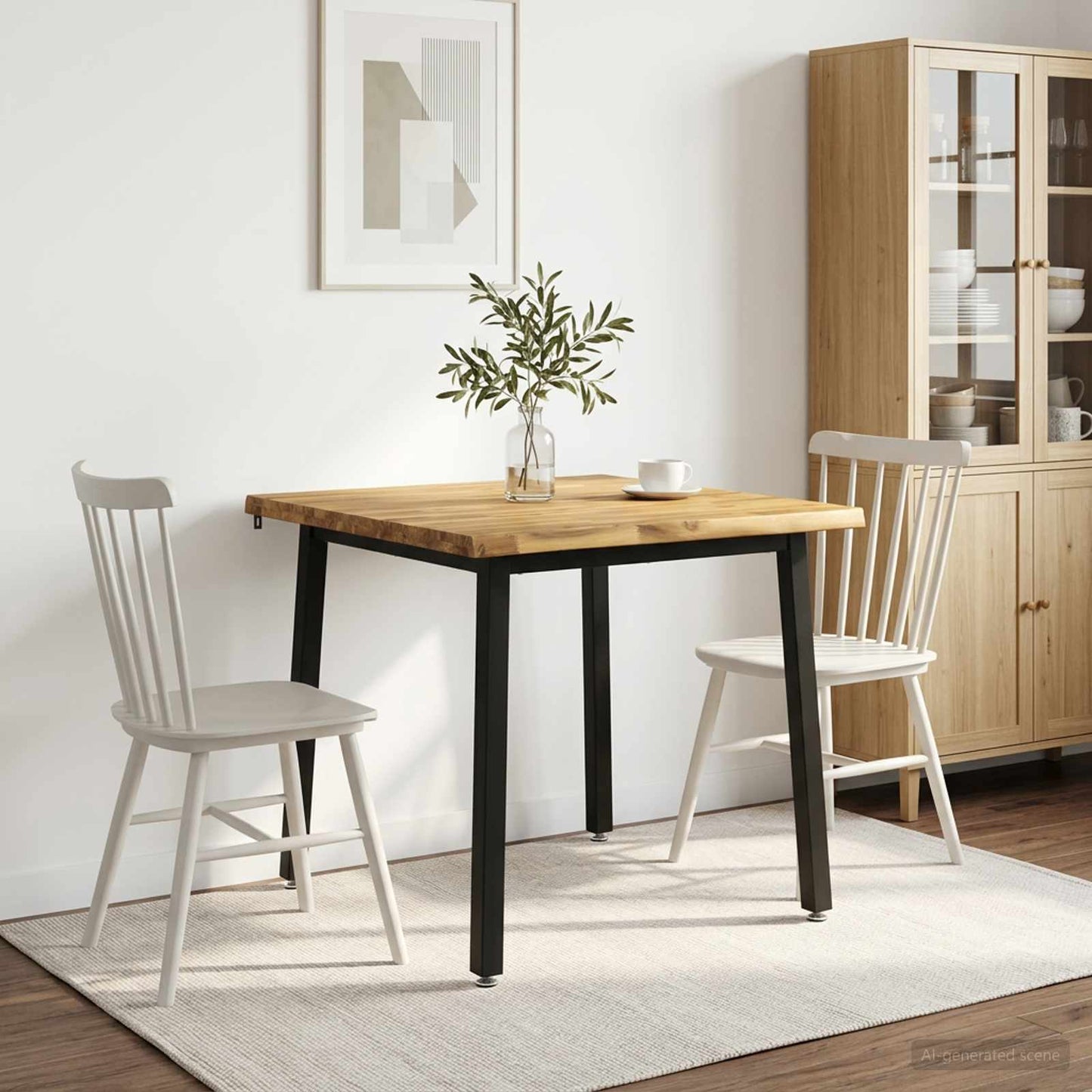 90 x 90 x 75 cm Solid Acacia Wood White and Black Square