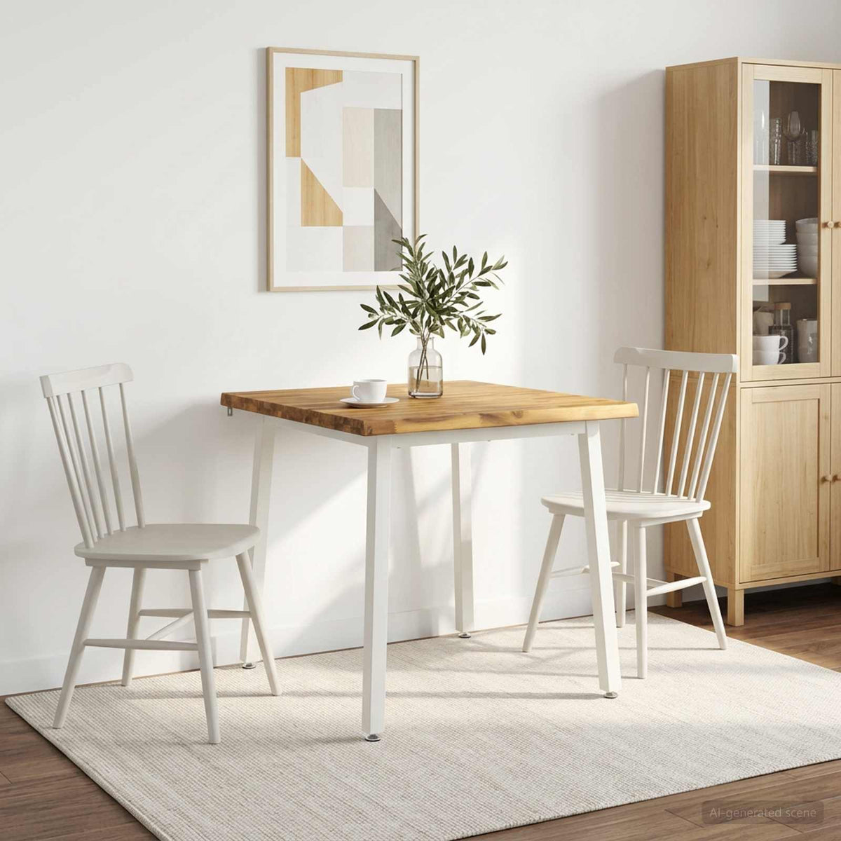 90 x 90 x 75 cm Solid Acacia Wood White Square