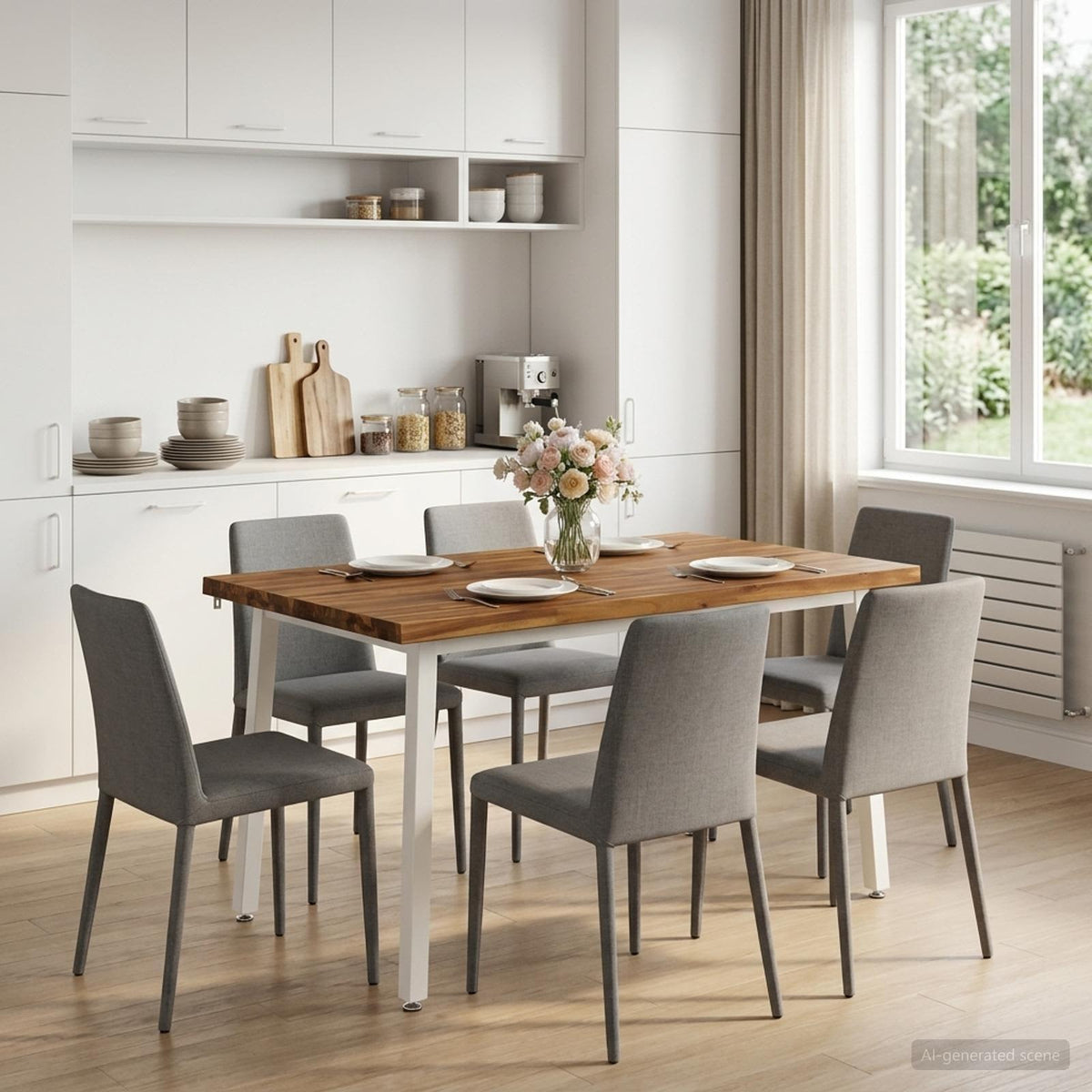90 x 55 x 75 cm Solid Acacia Wood Natural and White Rectangular