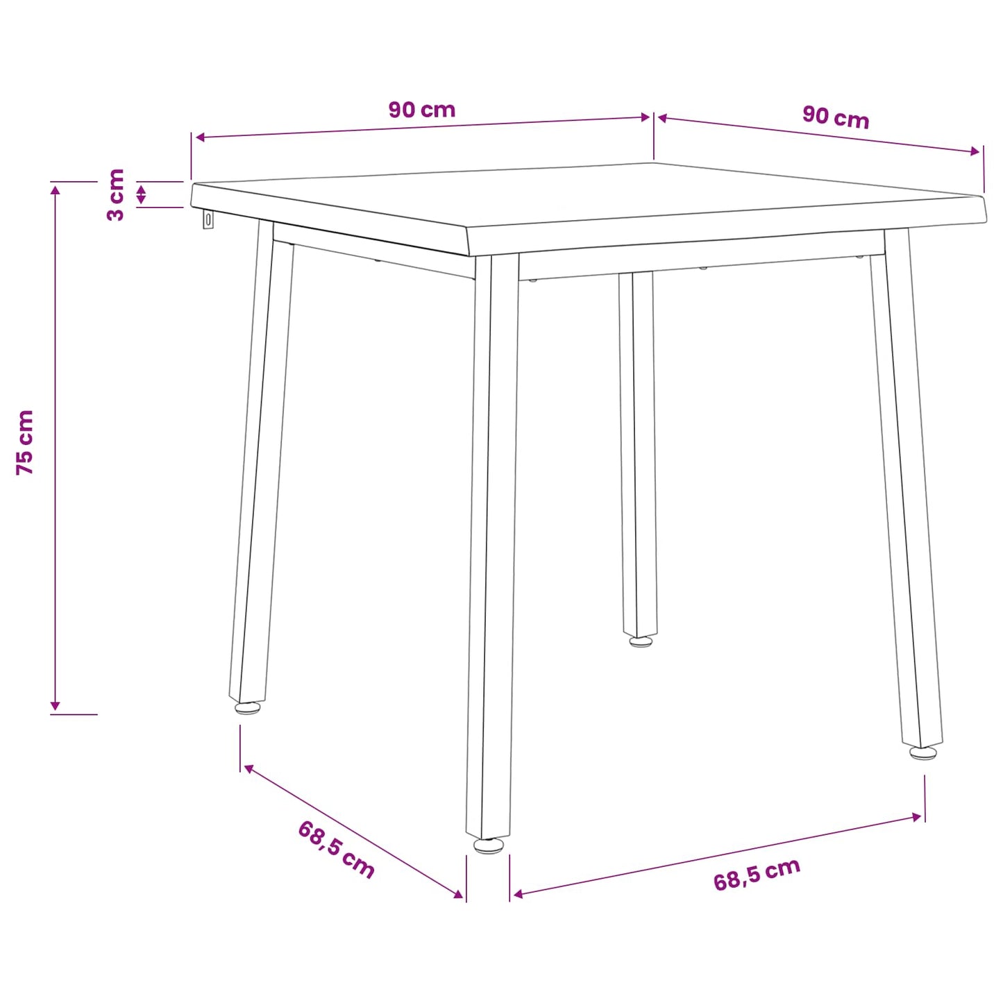 90 x 90 x 75 cm Solid Acacia Wood Dark Brown and Black Square