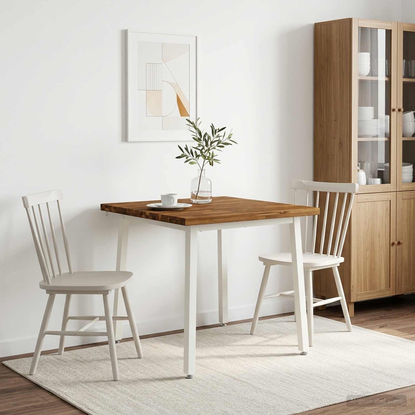 80 x 80 x 75 cm Solid Acacia Wood Natural and White Square
