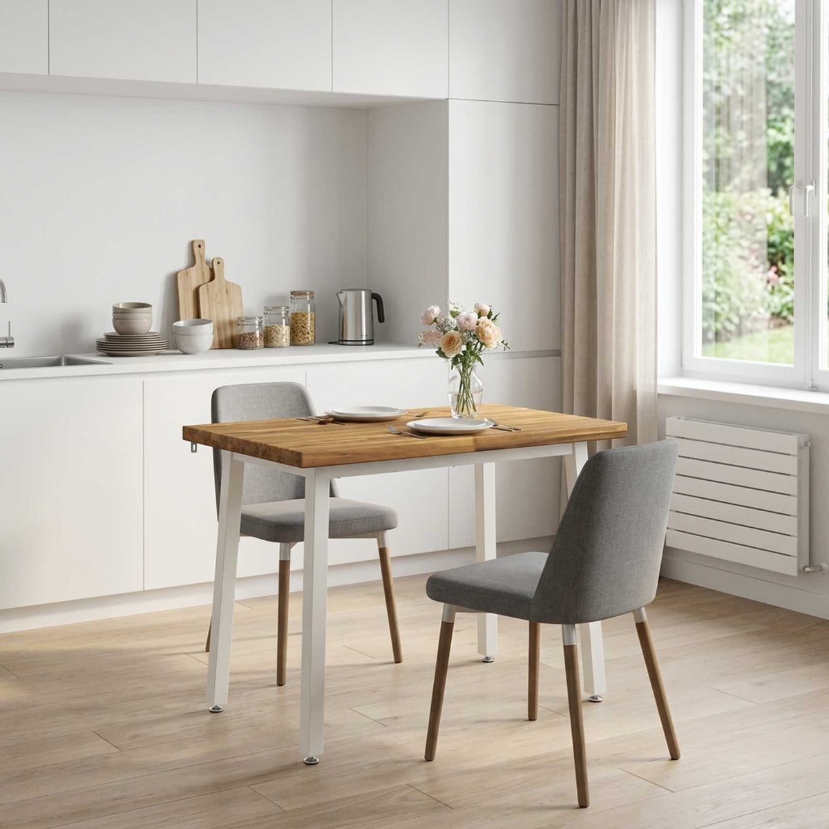 110 x 55 x 75 cm Solid Acacia Wood White Rectangular