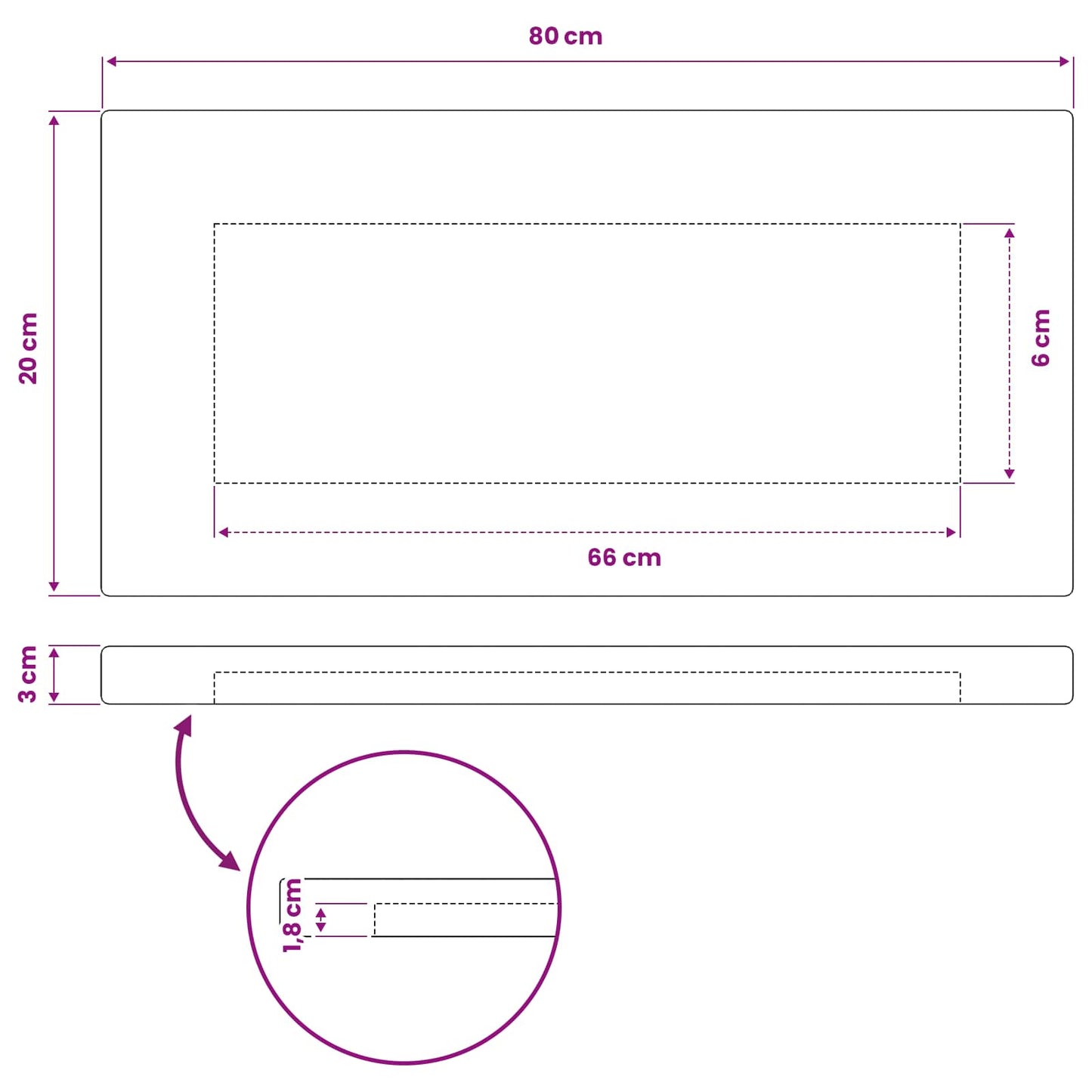 Rectangular Table Top 80 x 20 x 3.5 cm Rectangular Natural