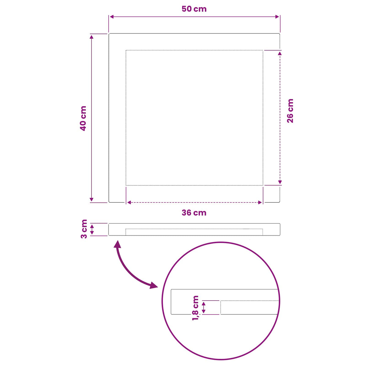 Rectangular Table Top 50 x 40 x 3.5 cm Rectangular White