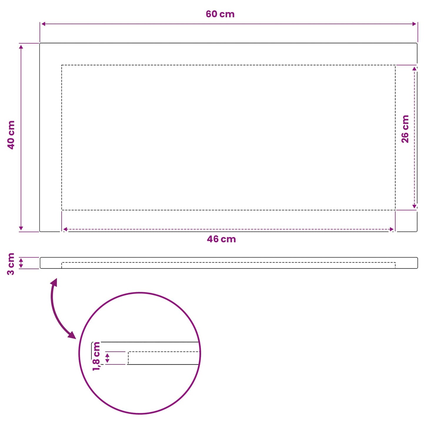 Rectangular Table Top 60 x 40 x 3.5 cm Rectangular Natural
