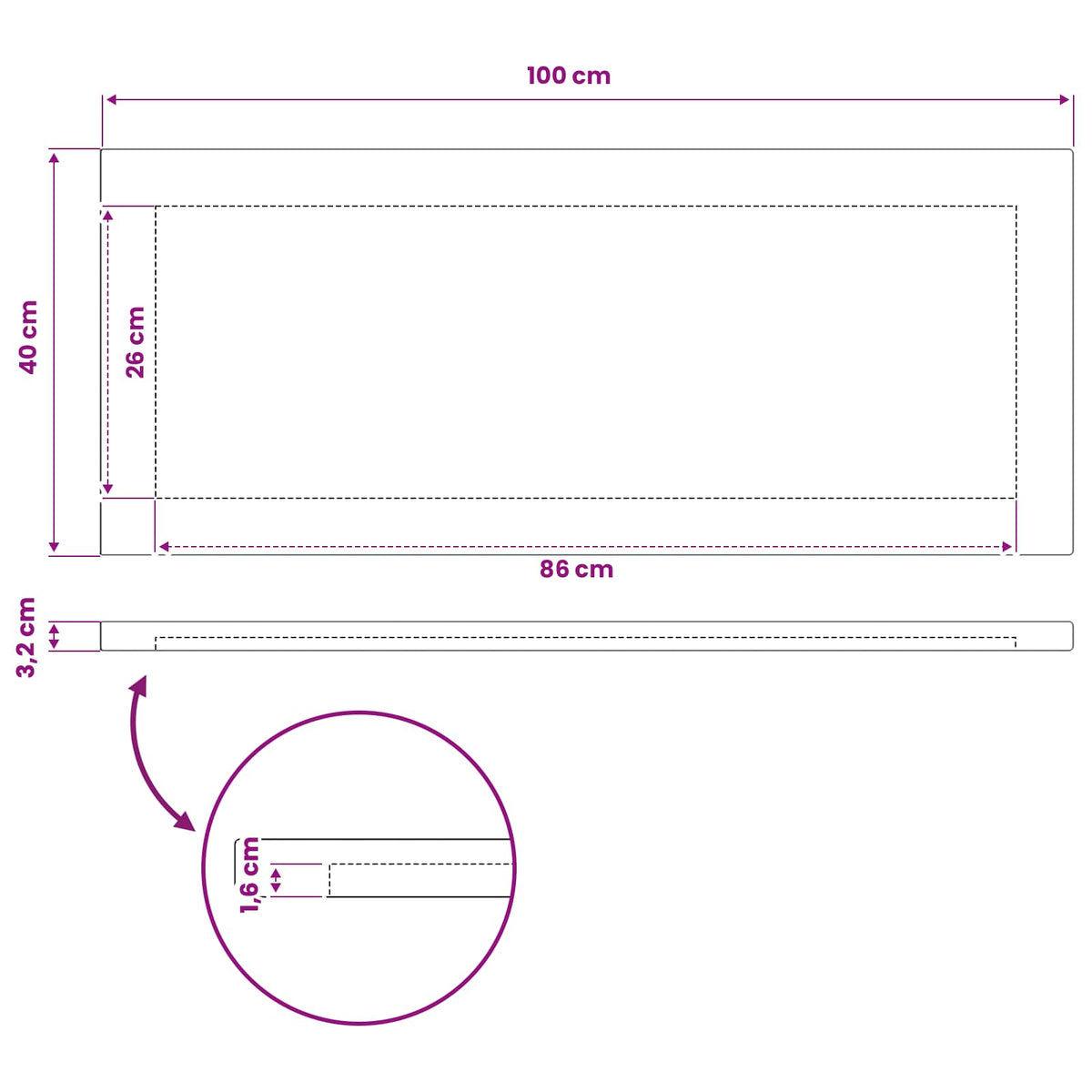 Rectangular Table Top 100 x 40 x 3.2 cm Rectangular