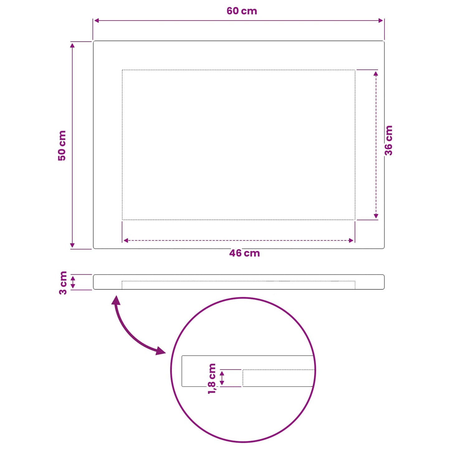 Rectangular Table Top 60 x 50 x 3.5 cm Rectangular Natural