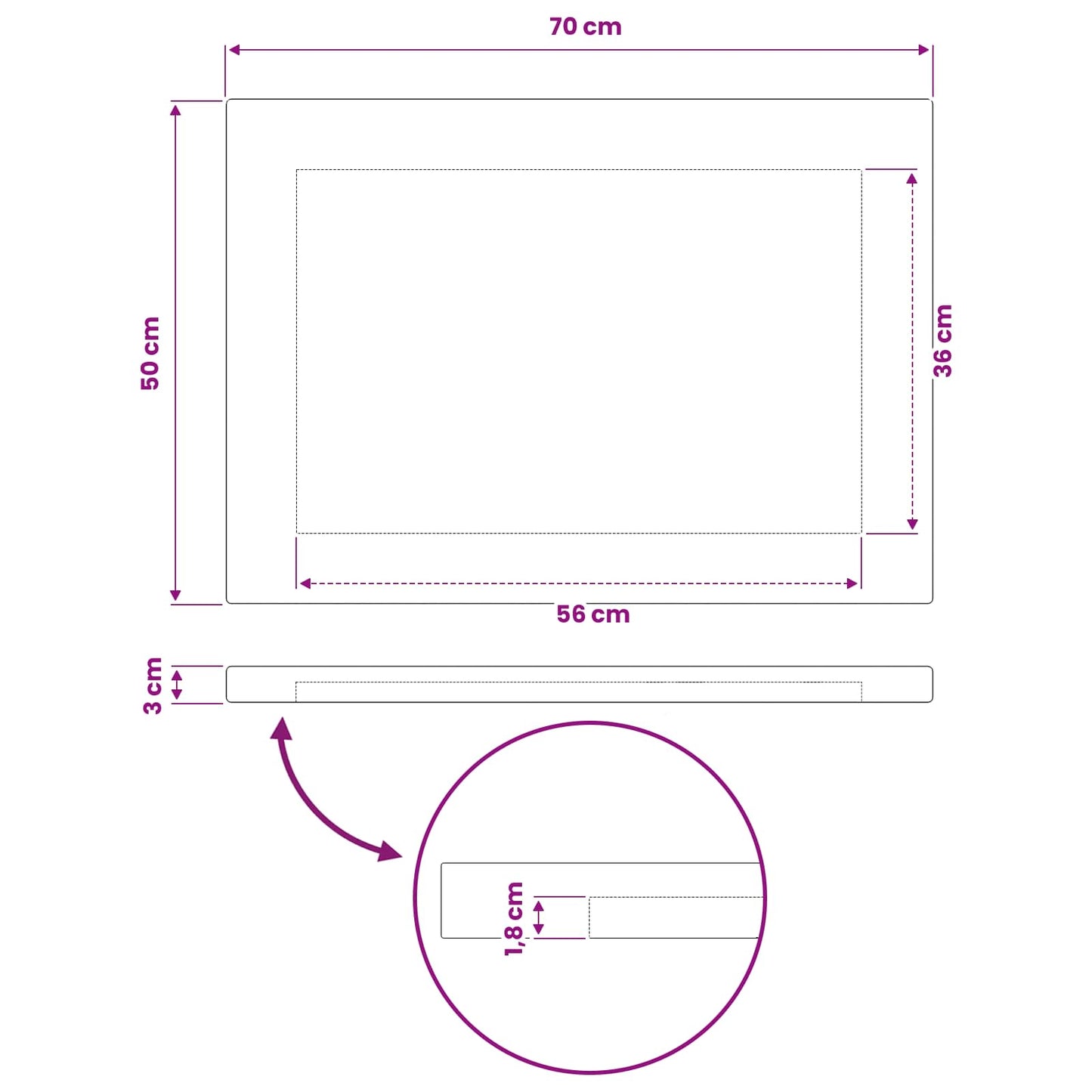 Rectangular Table Top 70 x 50 x 3.5 cm Rectangular Natural
