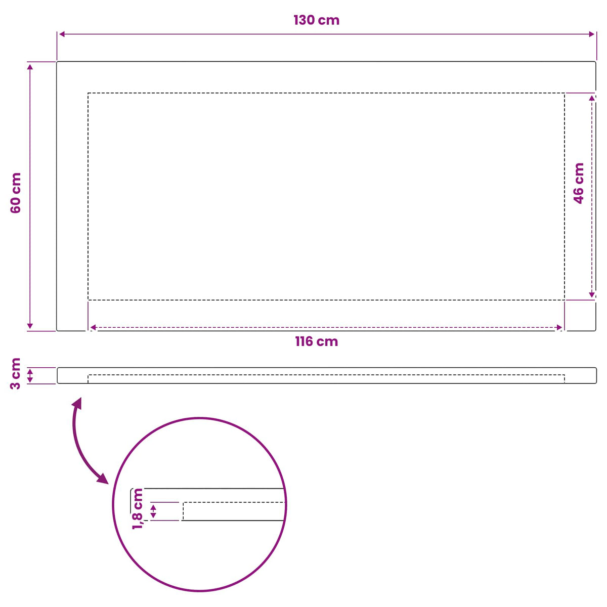 Rectangular Table Top 130 x 60 x 3.5 cm Rectangular Dark Brown