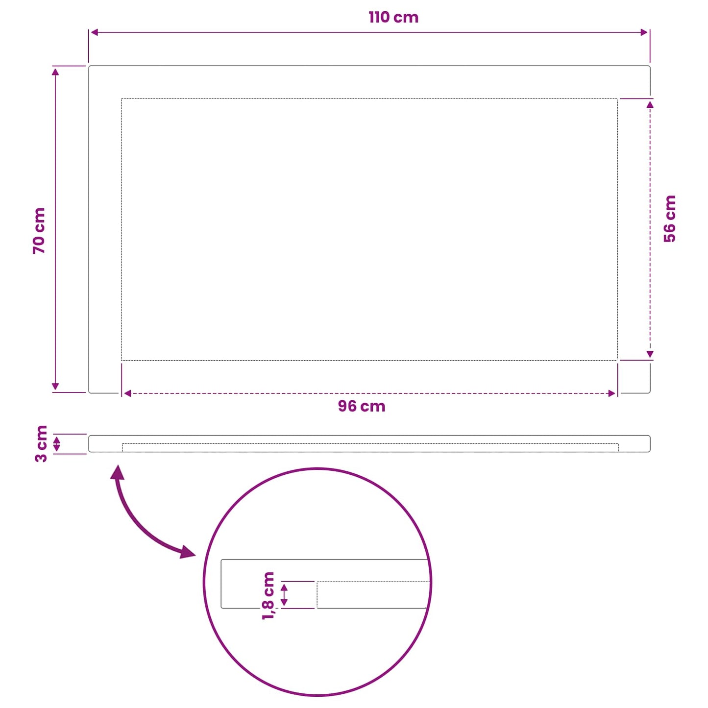 Rectangular Table Top 110 x 70 x 3.5 cm Rectangular Natural