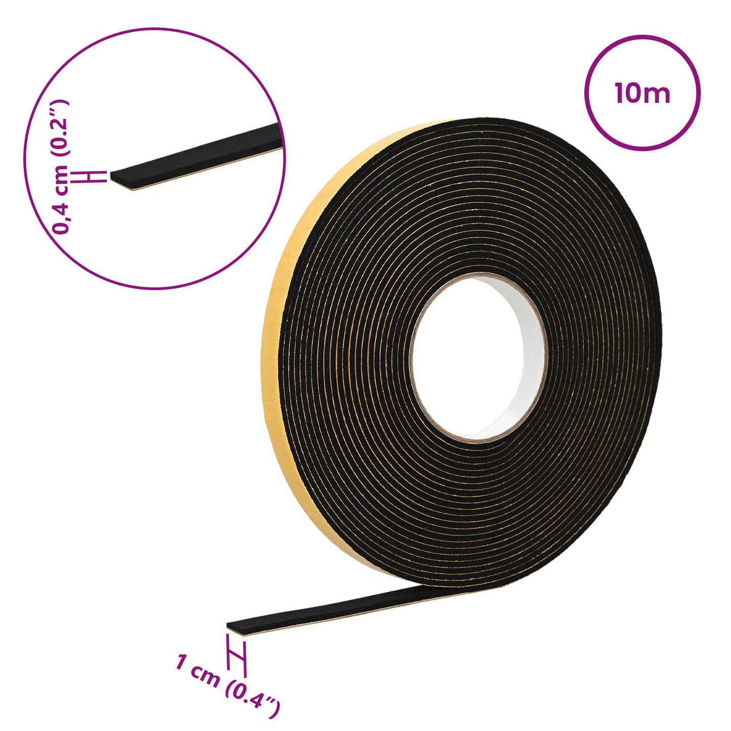 Self-adhesive Foam Tape 10 pcs Black 10mm x 10m CR Foam