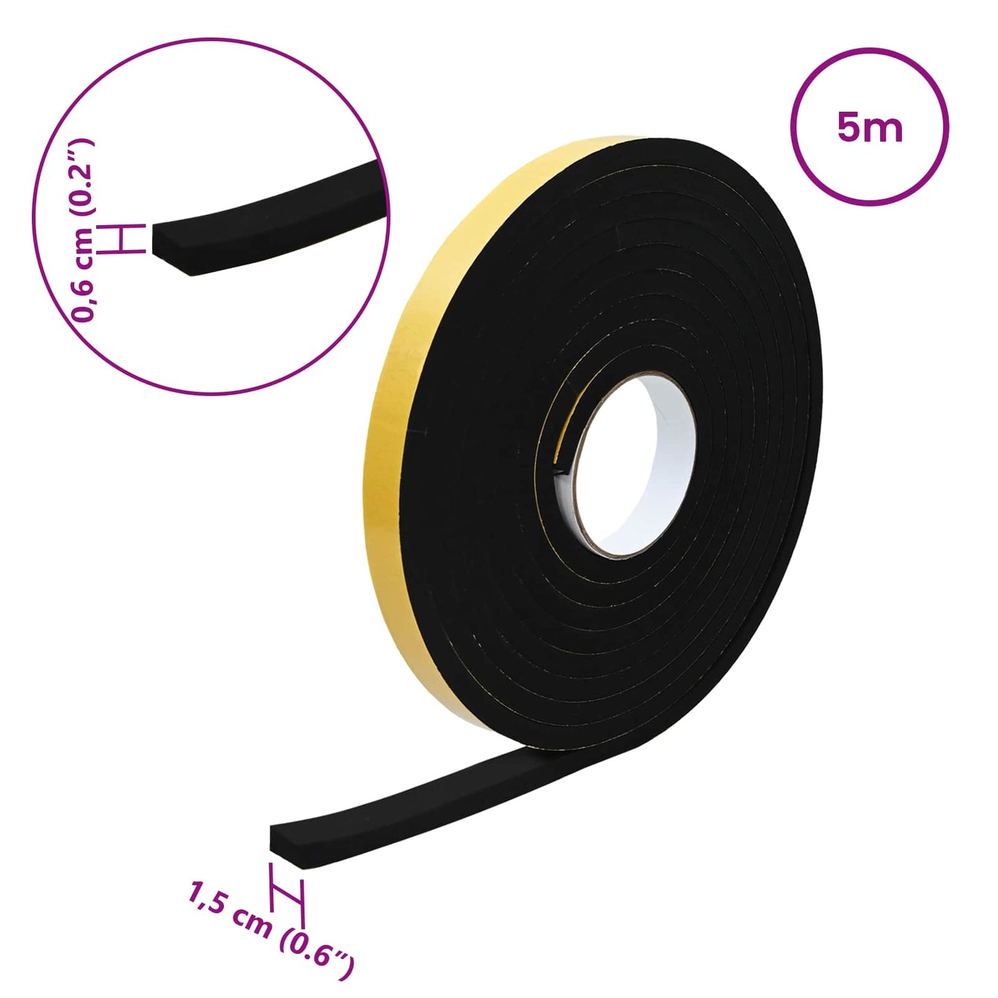 Self-adhesive Foam Tape 10 pcs Black 15mm x 5m CR Foam
