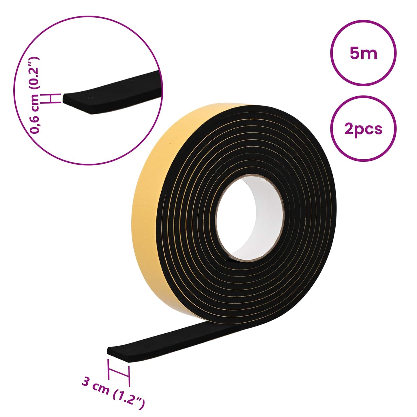 Self-adhesive Foam Tape 2 pcs Black 30mm x 5m CR Foam