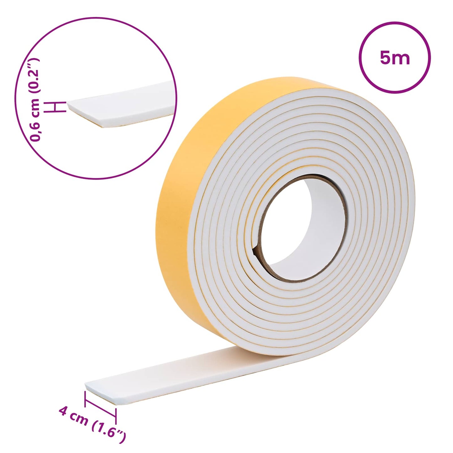 Self-adhesive Foam Tape 10 pcs White 40mm x 5m CR Foam
