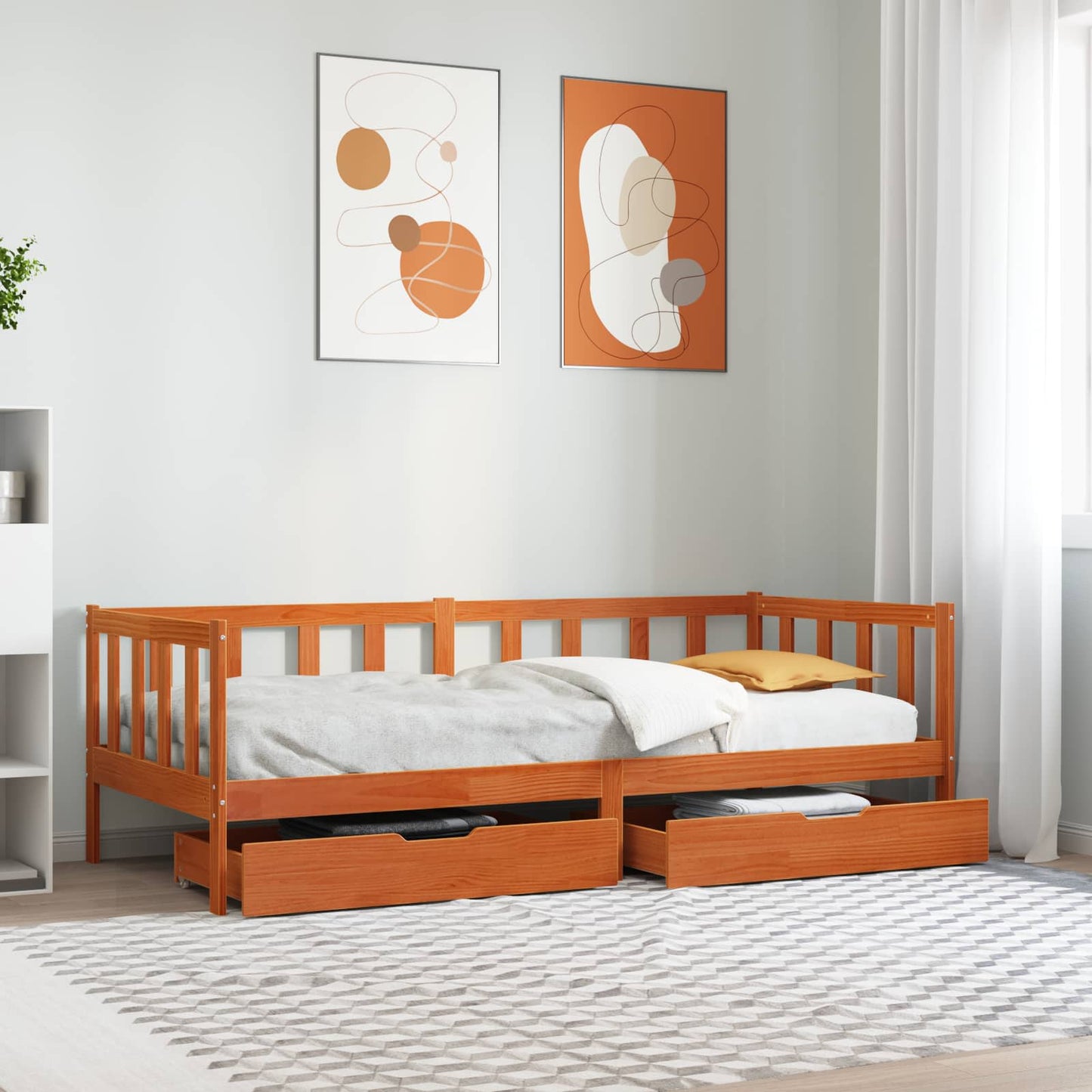 Daybed with Headboard 3 pcs Wax Brown Solid Pine Wood