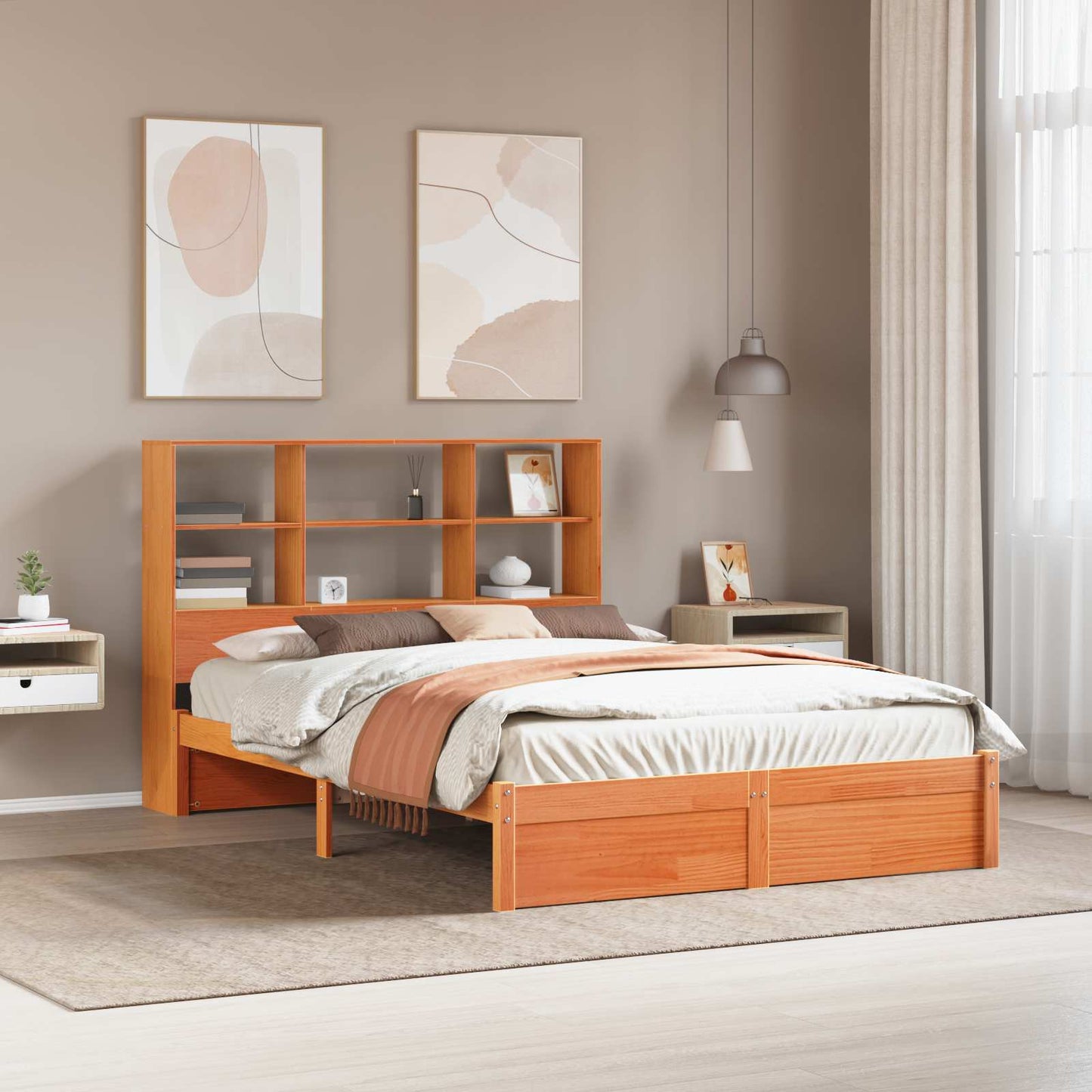 Bed Frame with Storage Headboard Wax Brown 150 x 200 cm