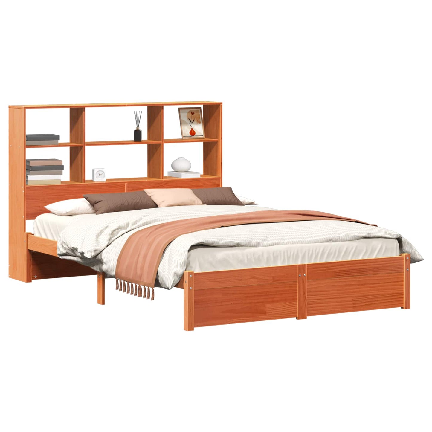 Bed Frame with Storage Headboard Wax Brown 150 x 200 cm