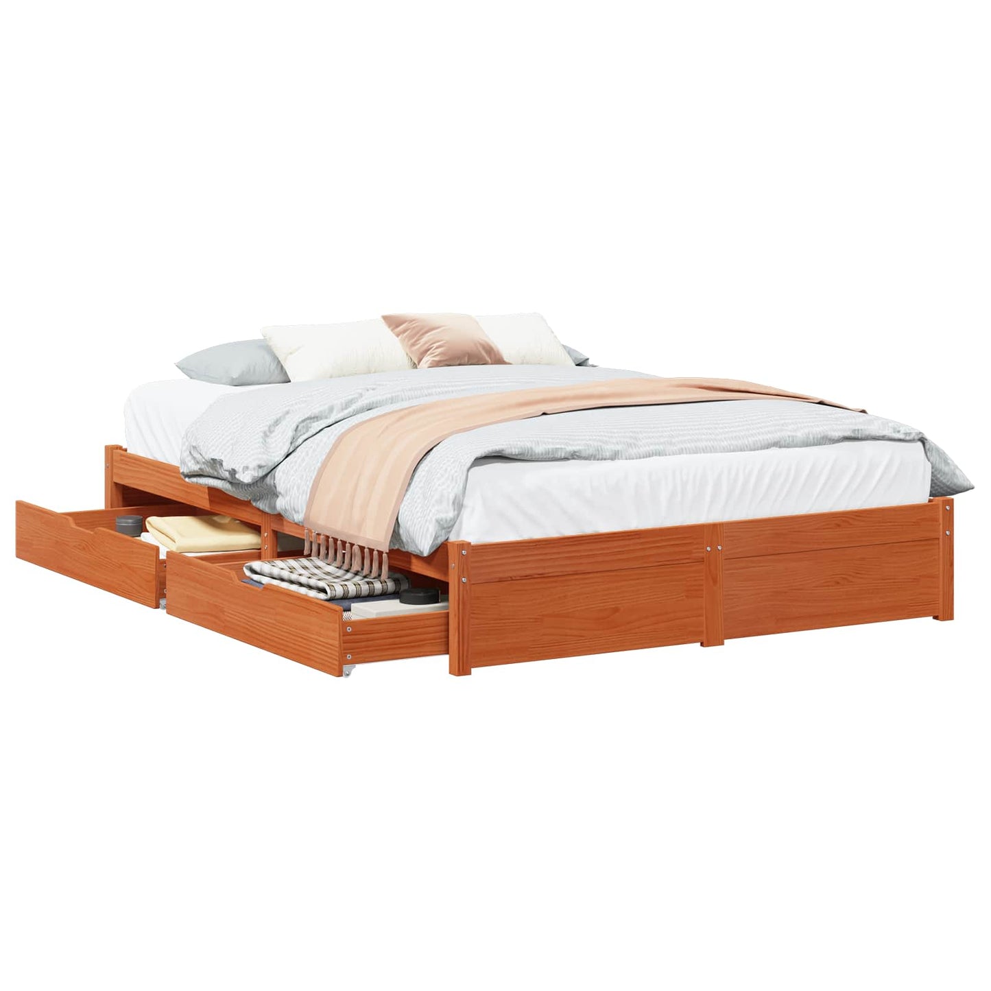 Bed Frame with Drawer Wax Brown 140 x 200 cm Solid Pine Wood