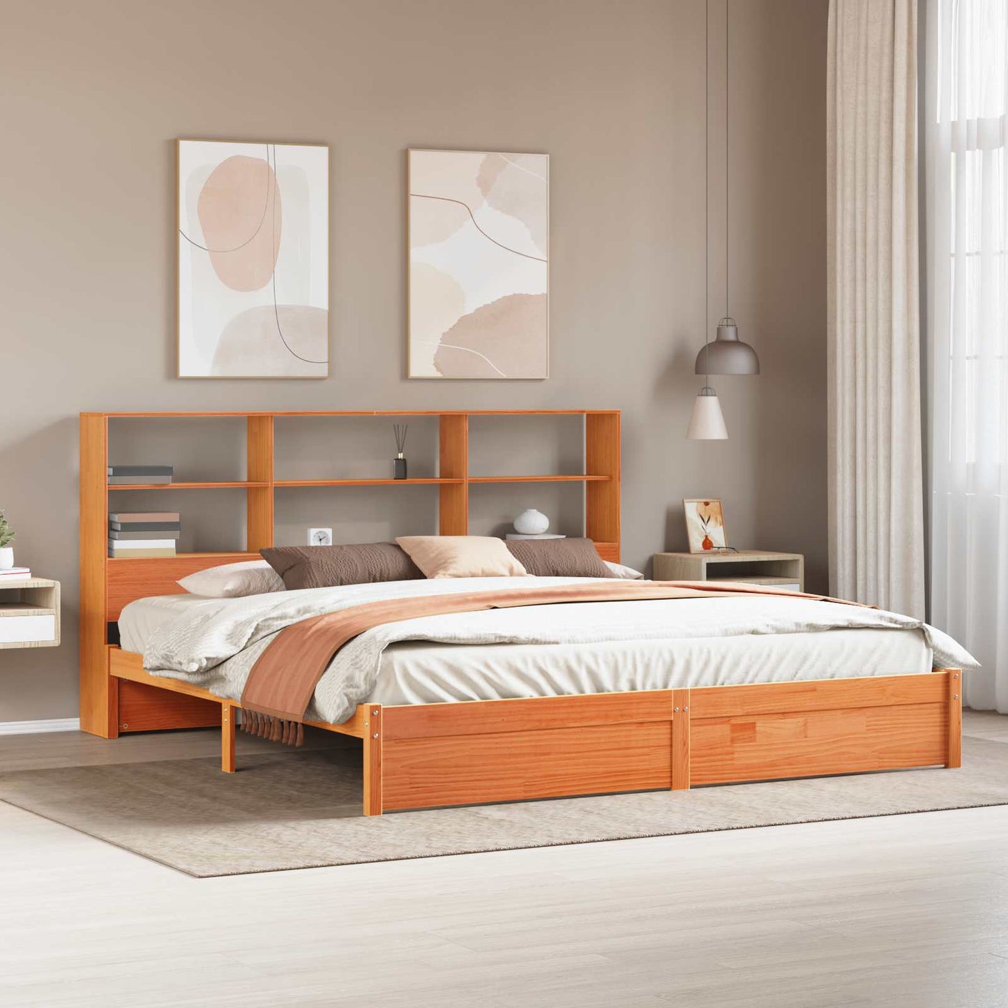 Bed Frame with Storage Headboard Wax Brown 200 x 200 cm