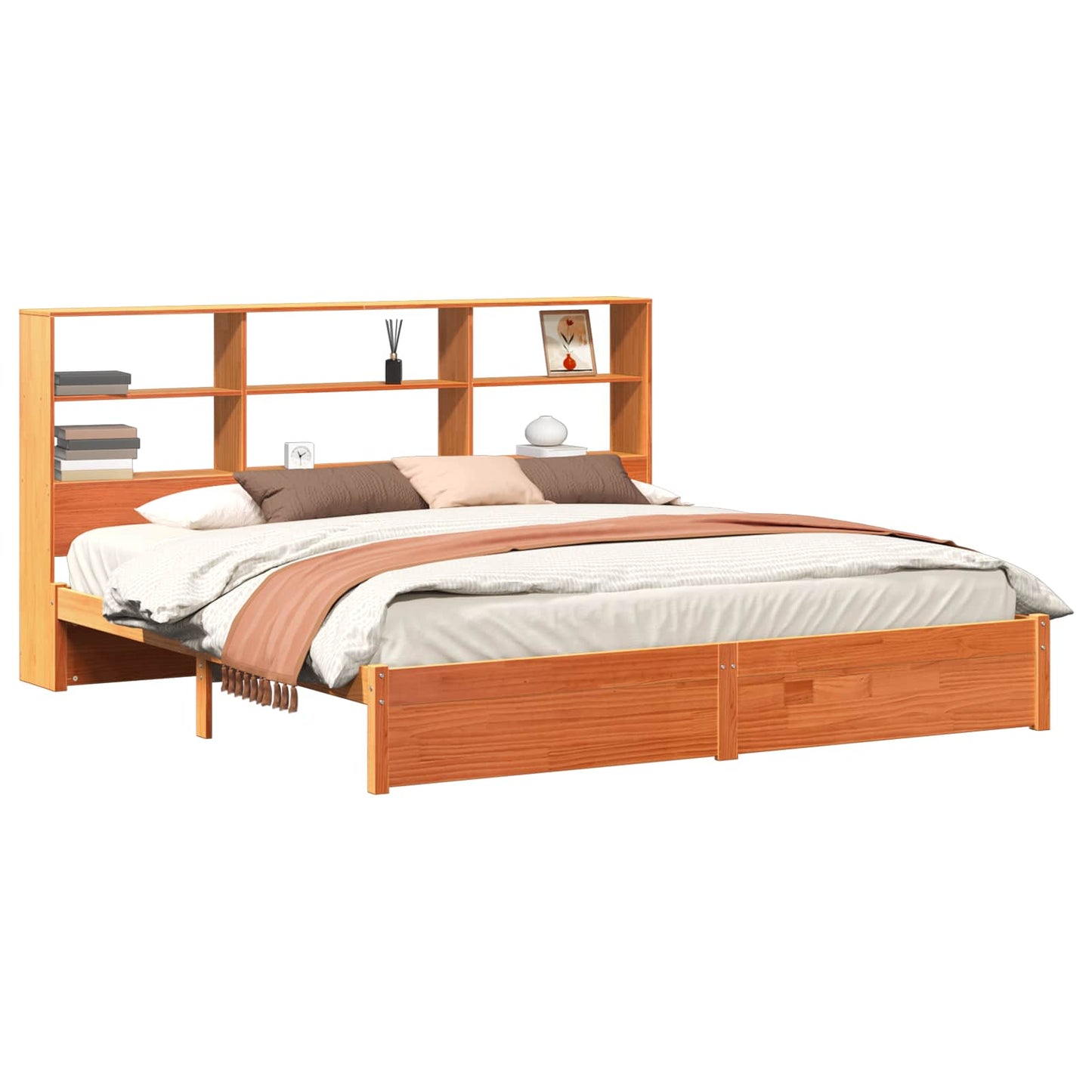 Bed Frame with Storage Headboard Wax Brown 200 x 200 cm