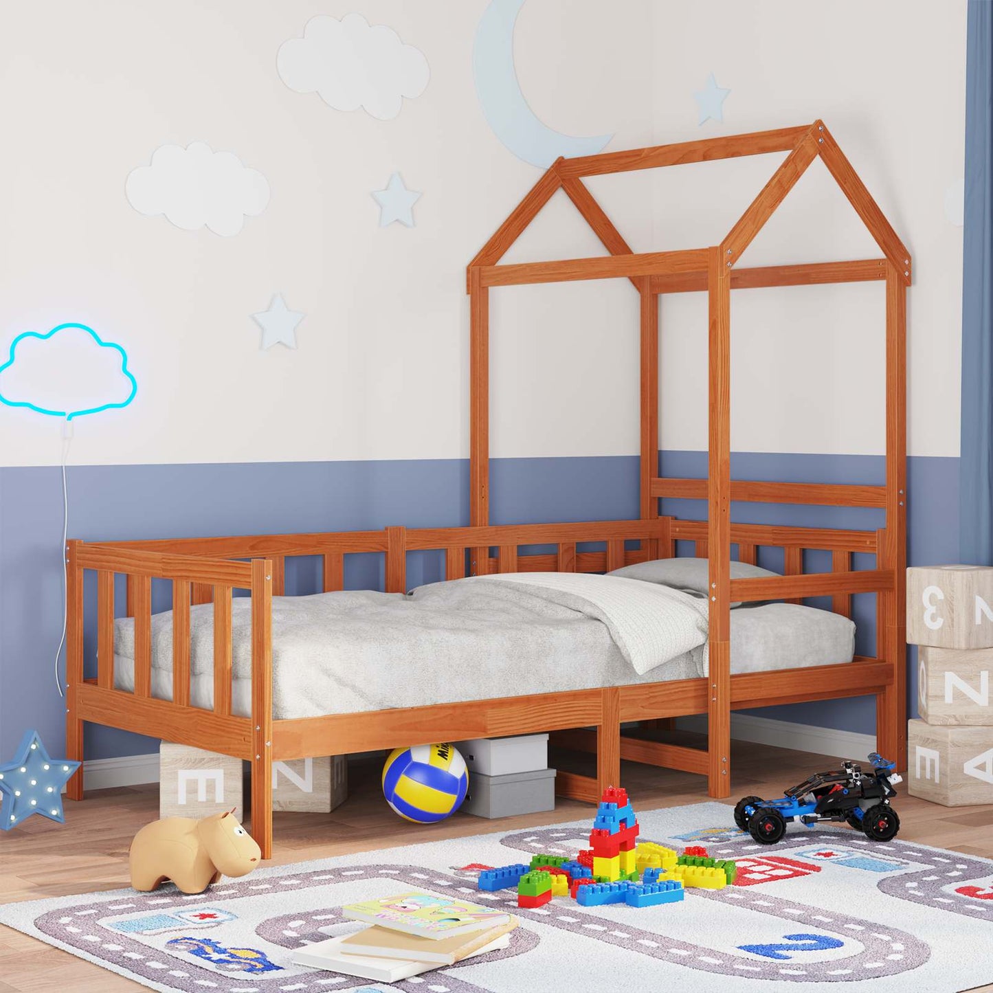 Day Bed Set 2 pcs Wax Brown Solid Pine Wood