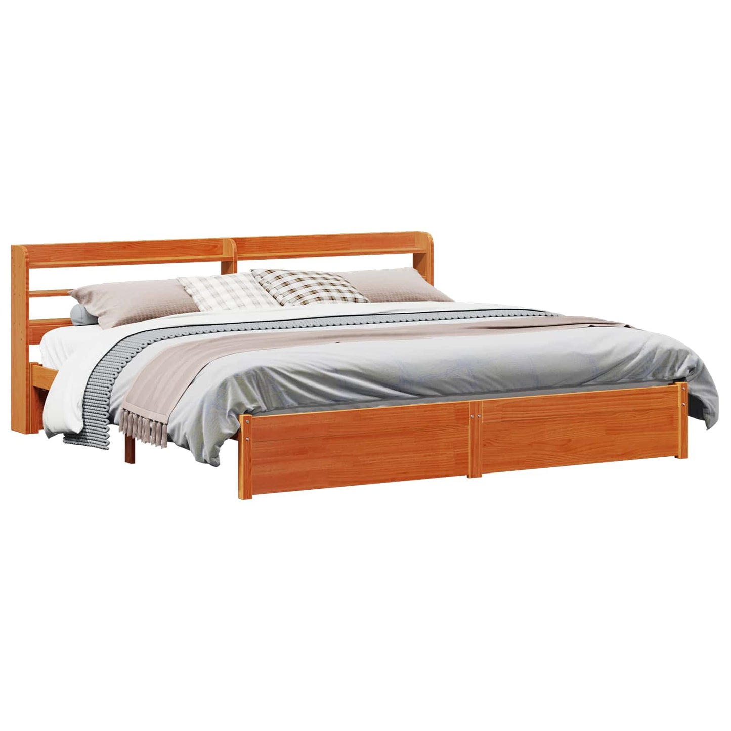 Bed Frame with Headboard 2 pcs Wax Brown Solid Pine Wood
