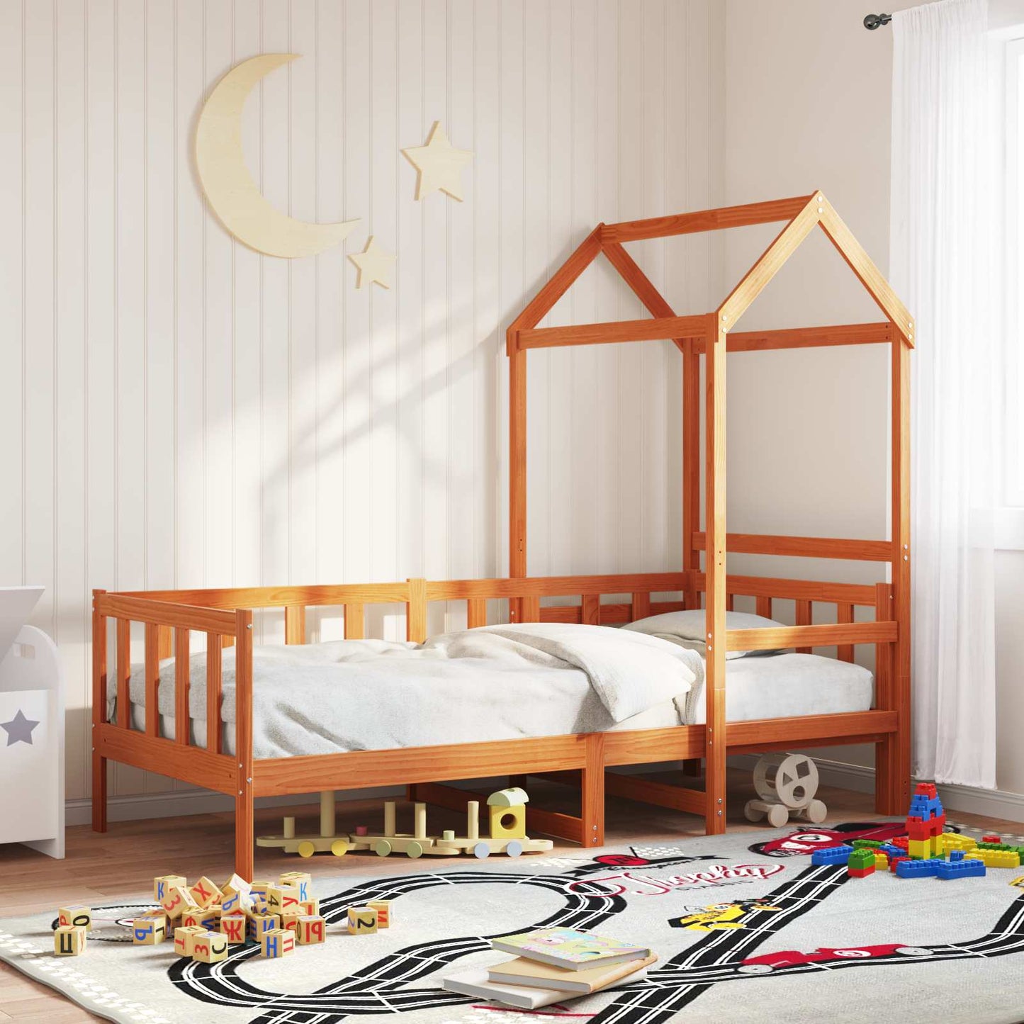 Day Bed Set 2 pcs Wax Brown Solid Pine Wood