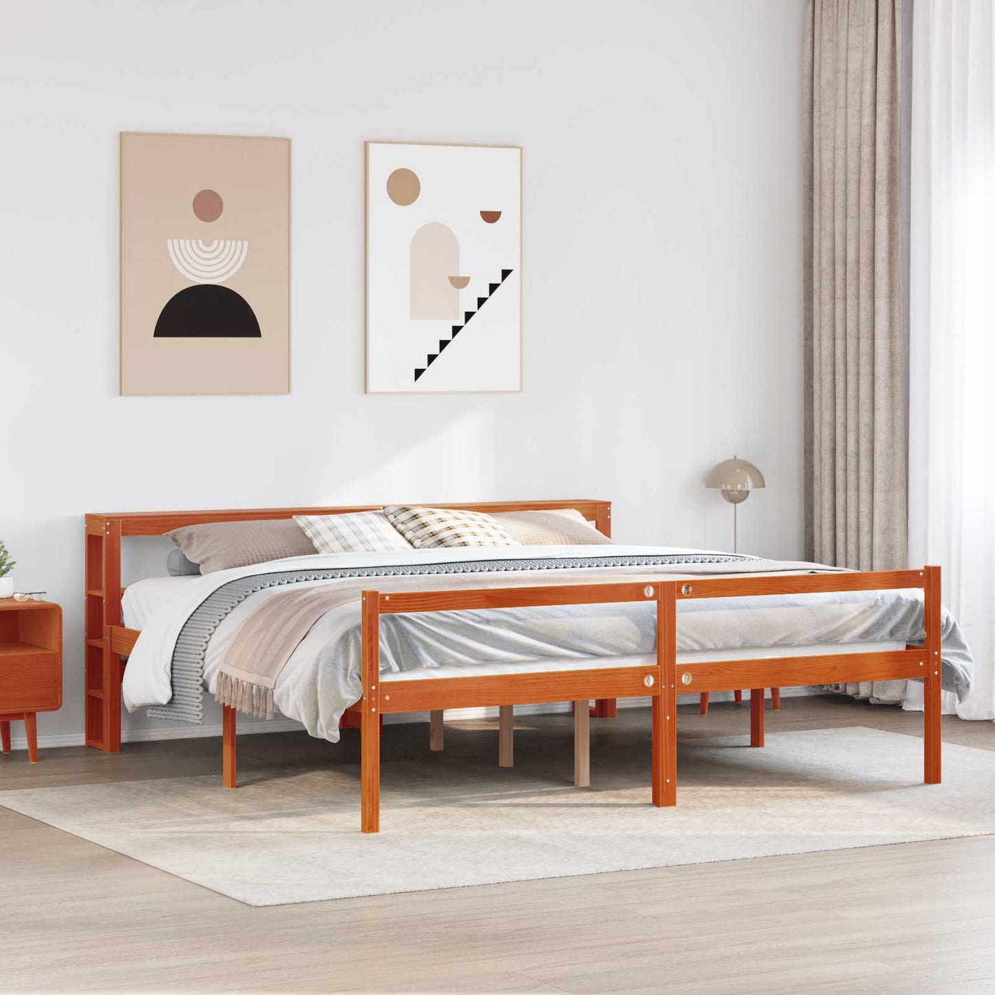 Bed Frame with Headboard 2 pcs Wax Brown Solid Pine Wood