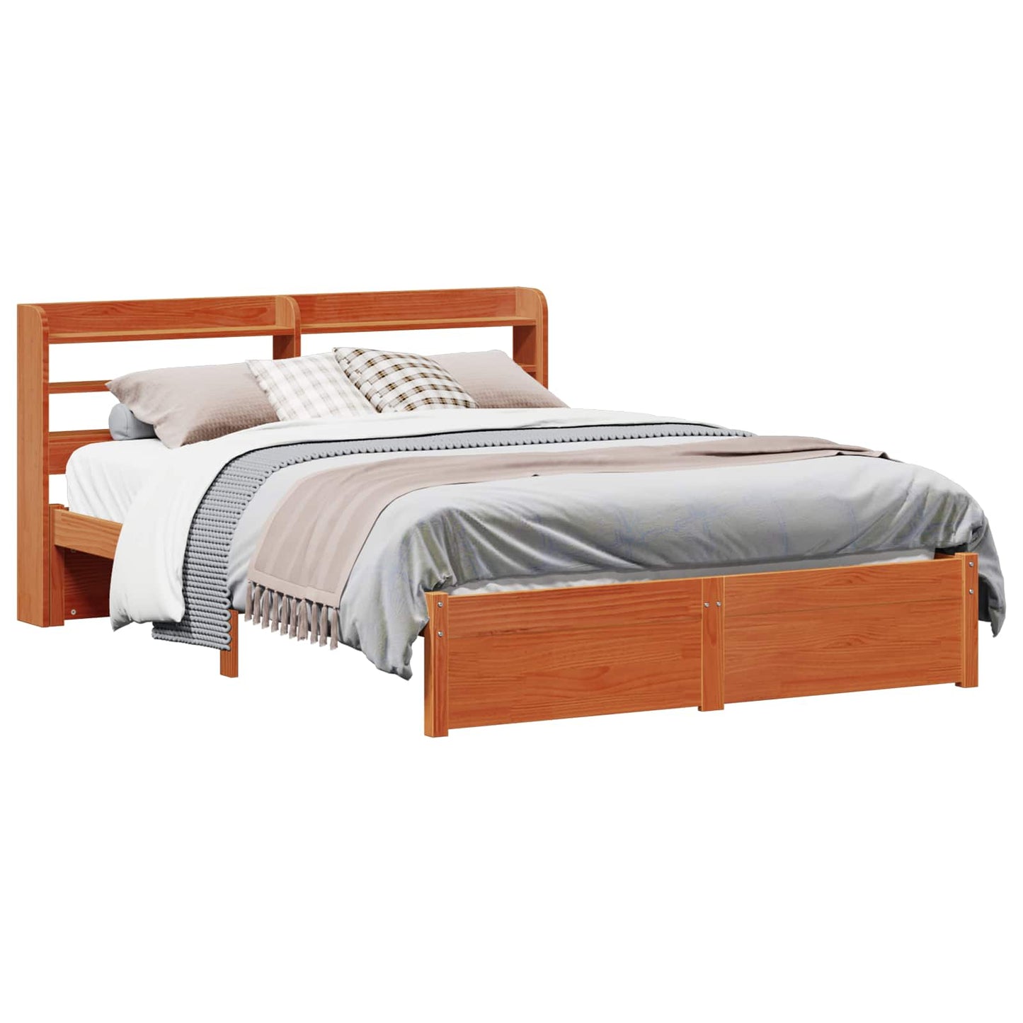 Bed Frame with Headboard 2 pcs Wax Brown Solid Pine Wood