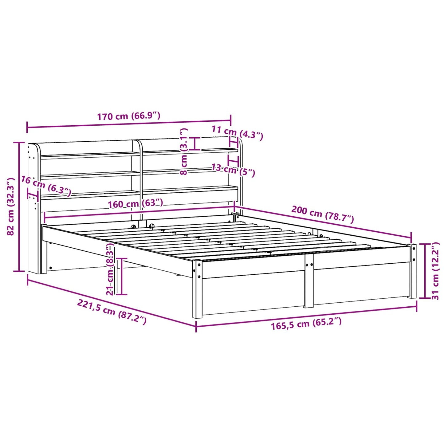 Bed Frame with Headboard 2 pcs Wax Brown Solid Pine Wood