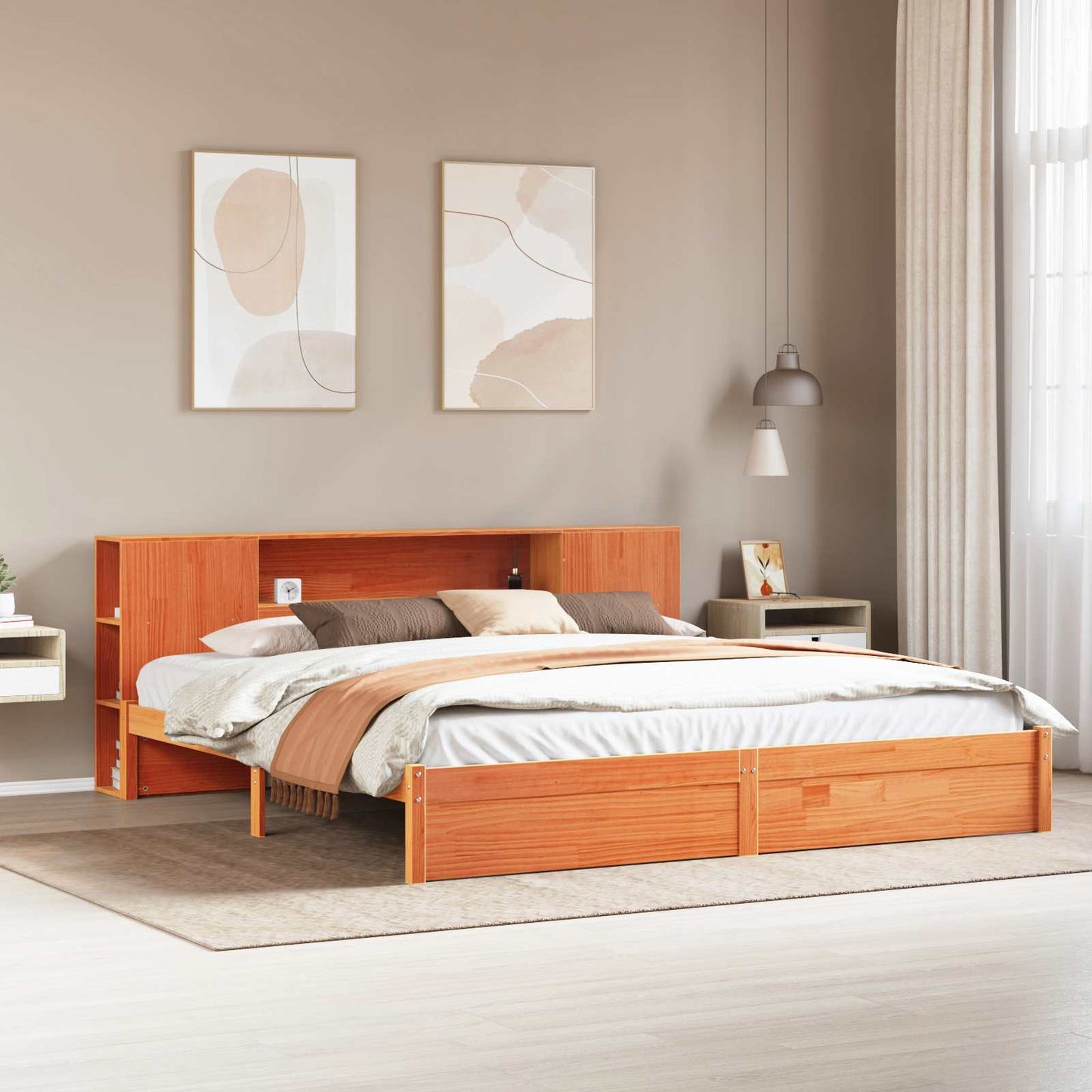 Bed Frame with Storage Headboard with Headboard 2 pcs Wax Brown