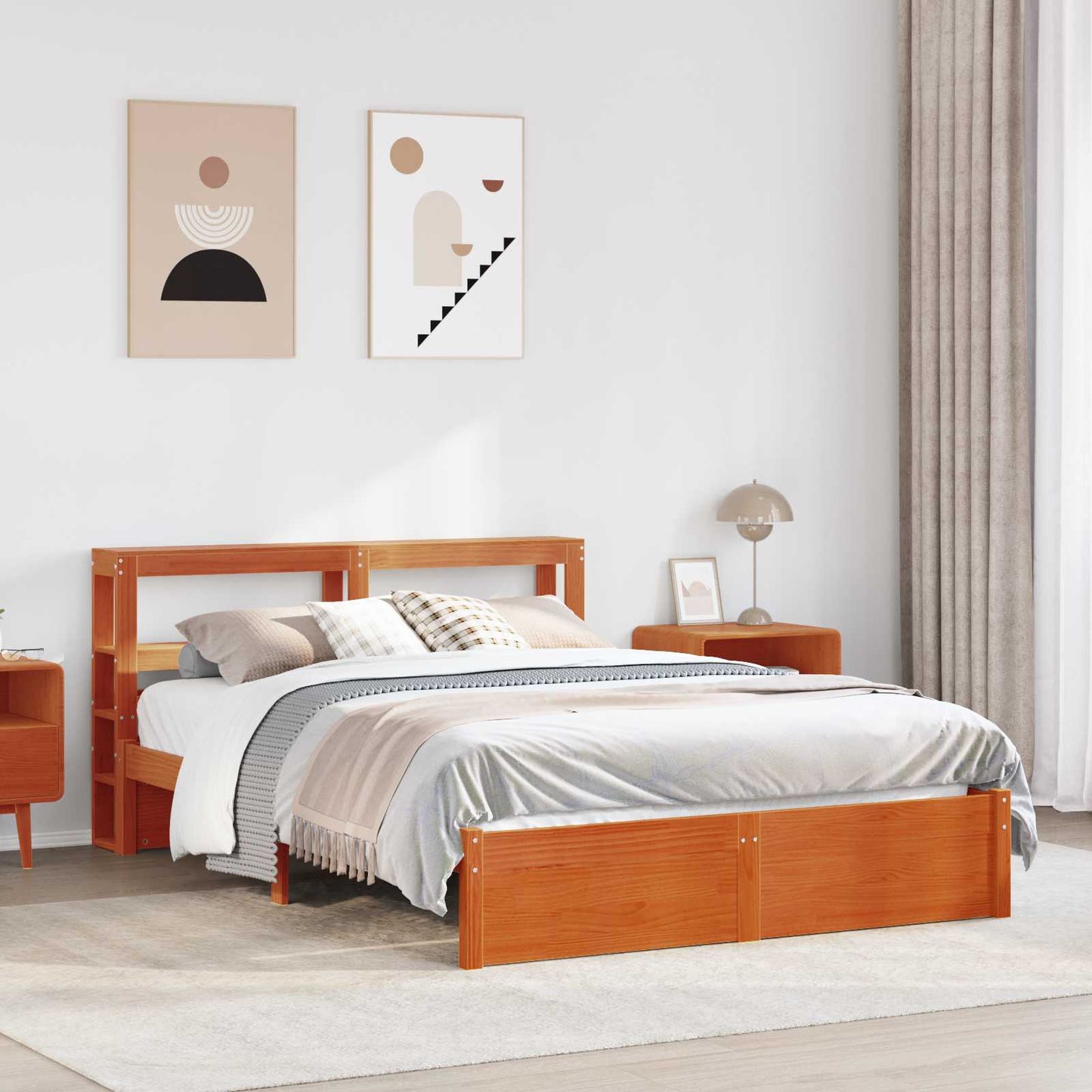 Bed Frame with Headboard Wax Brown 140 x 200 cm Solid Pine Wood