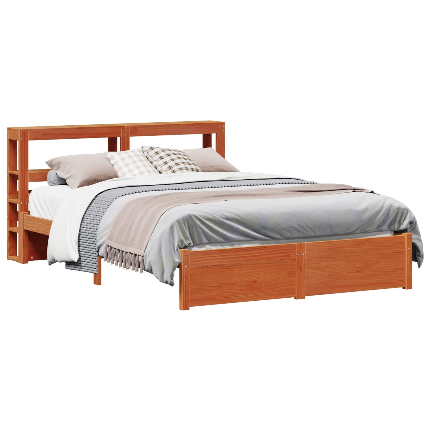 Bed Frame with Headboard Wax Brown 140 x 200 cm Solid Pine Wood