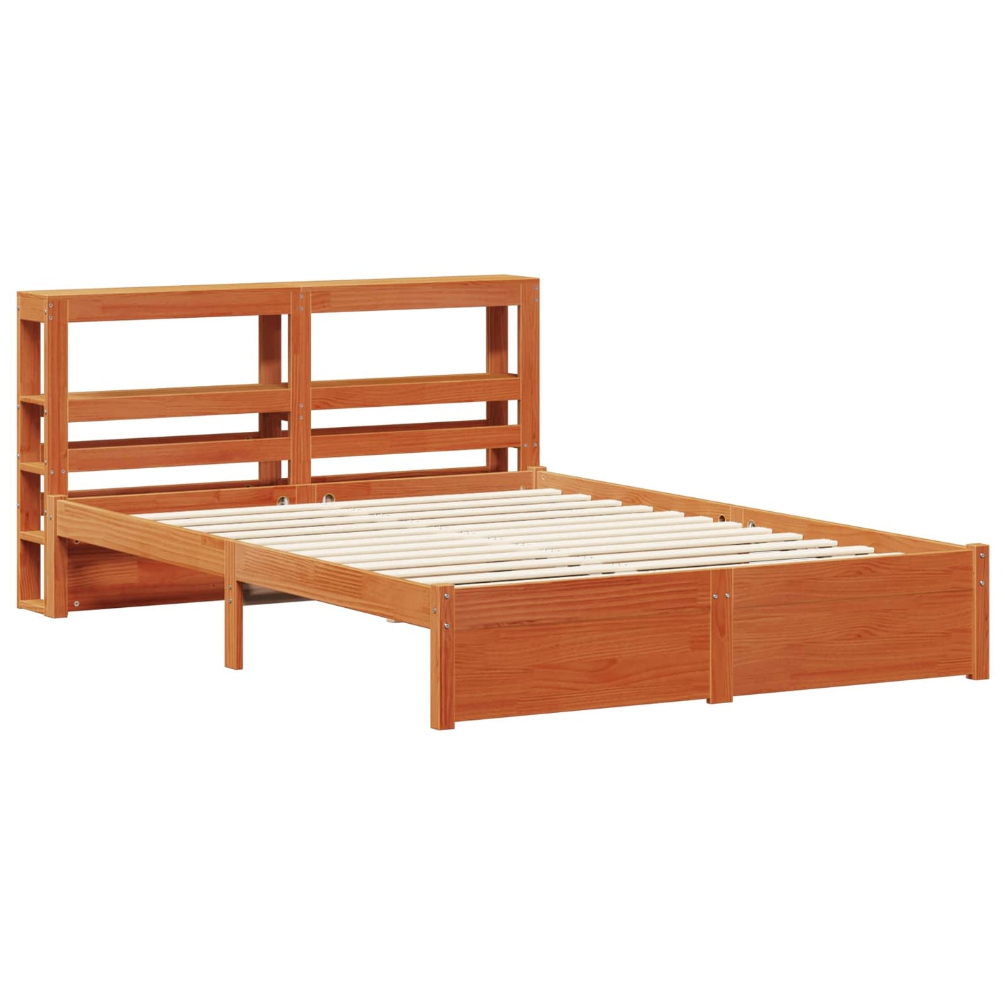 Bed Frame with Headboard Wax Brown 140 x 200 cm Solid Pine Wood