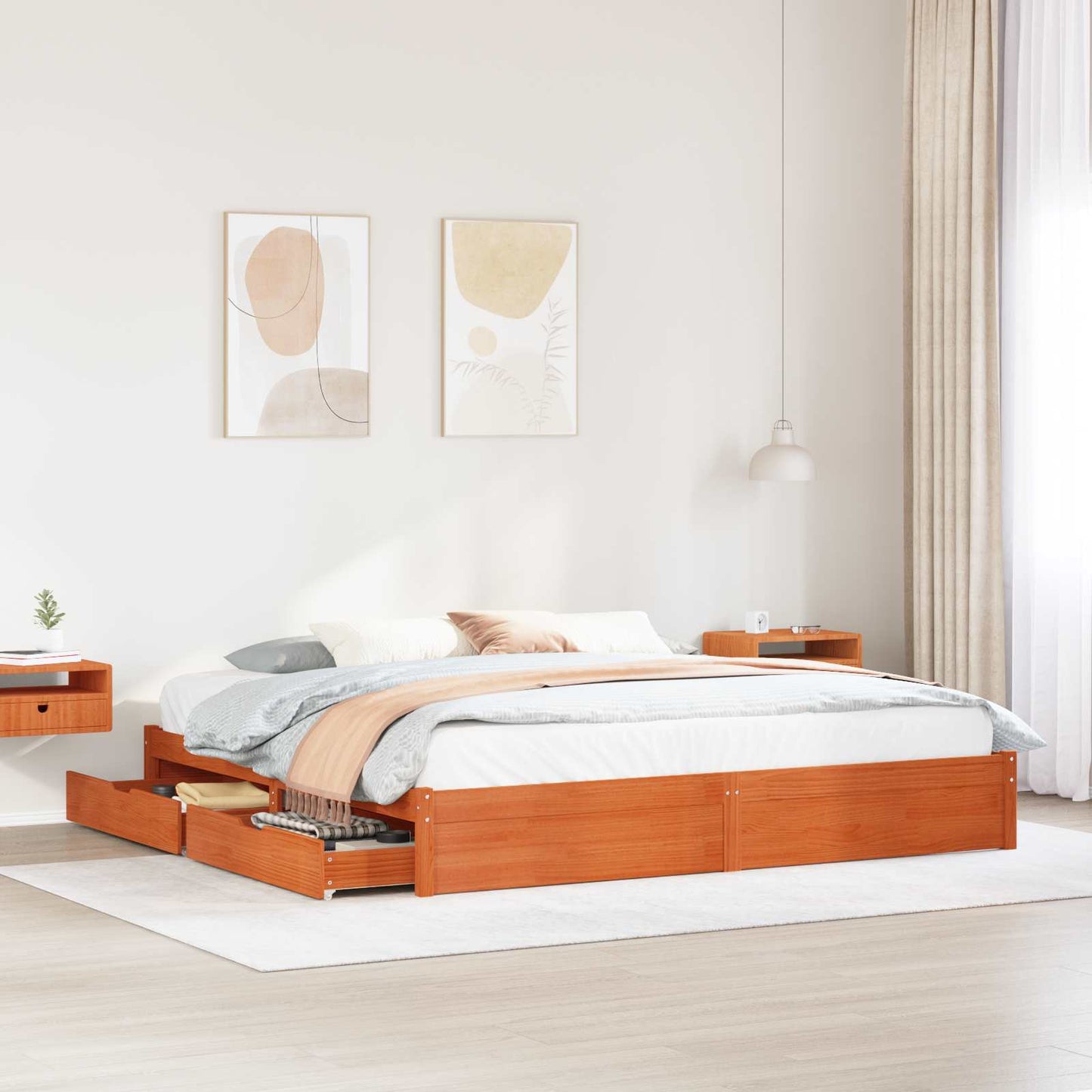 Bed Frame with Drawer Wax Brown 180 x 200 cm Solid Pine Wood