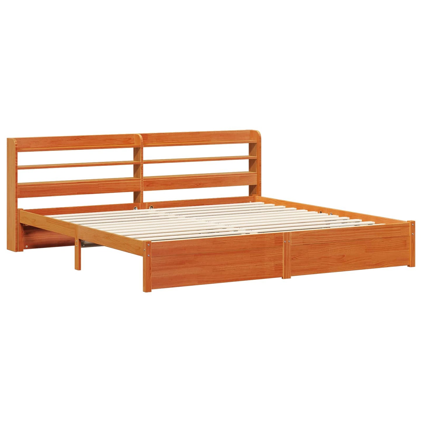 Bed Frame with Headboard Wax Brown 200 x 200 cm Solid Pine Wood