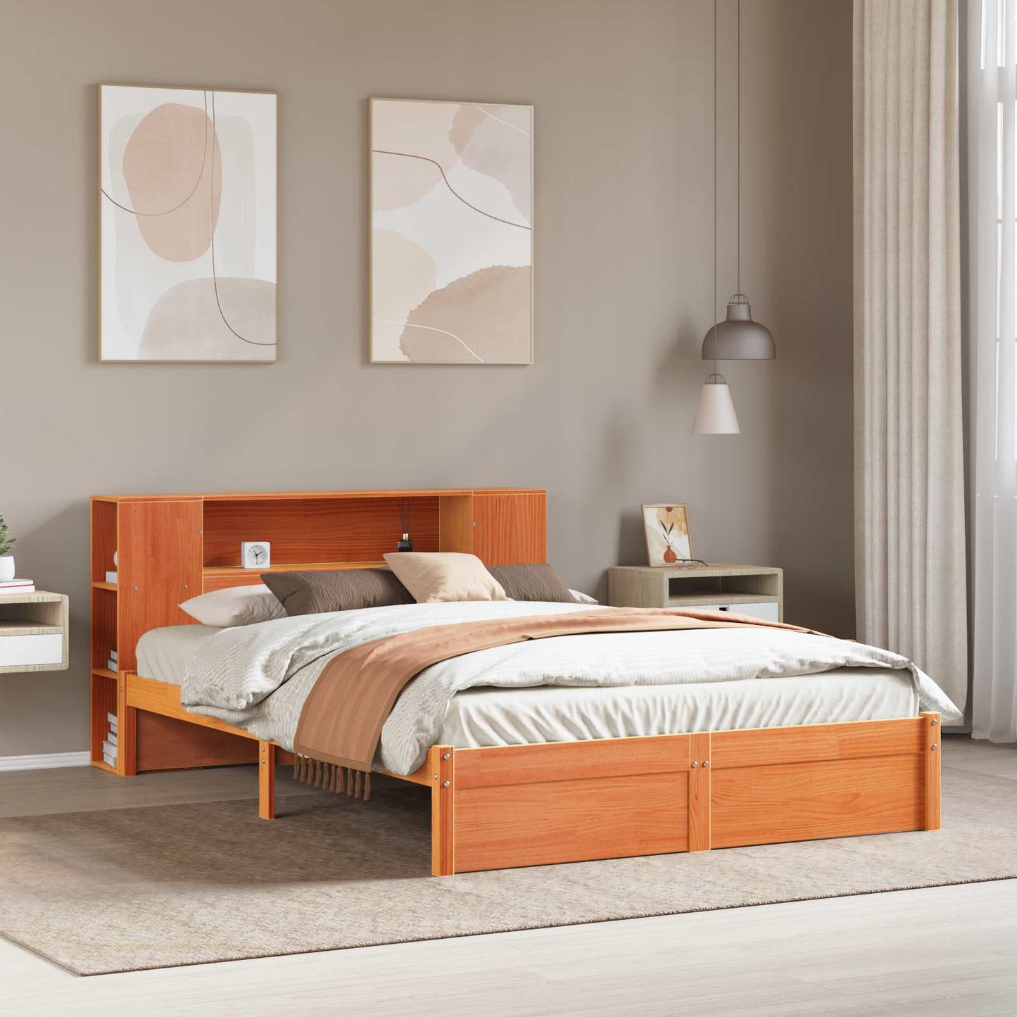 Bed Frame with Storage Headboard with Headboard 2 pcs Wax Brown