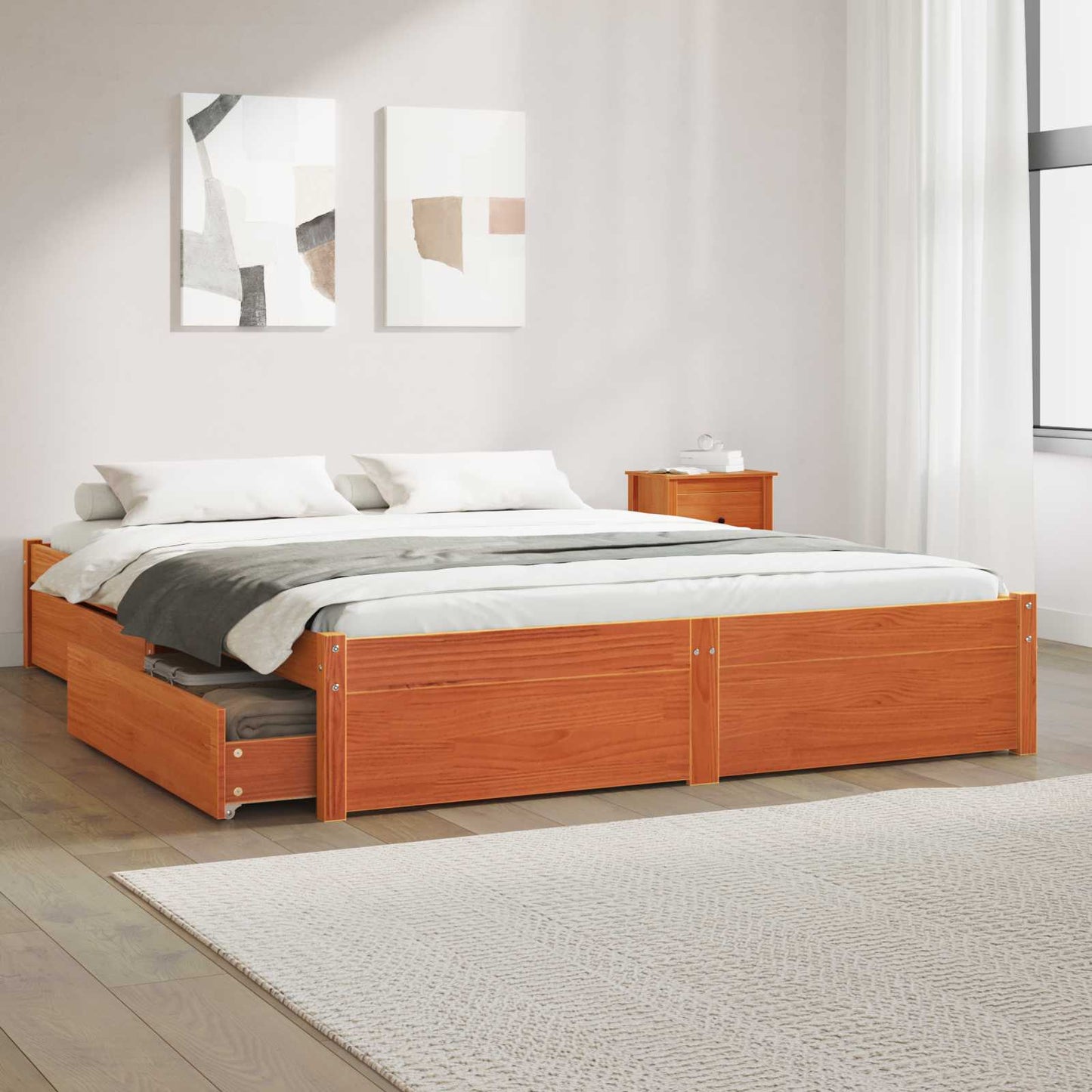 Bed Frame with Drawer Wax Brown 140 x 200 cm Solid Pine Wood