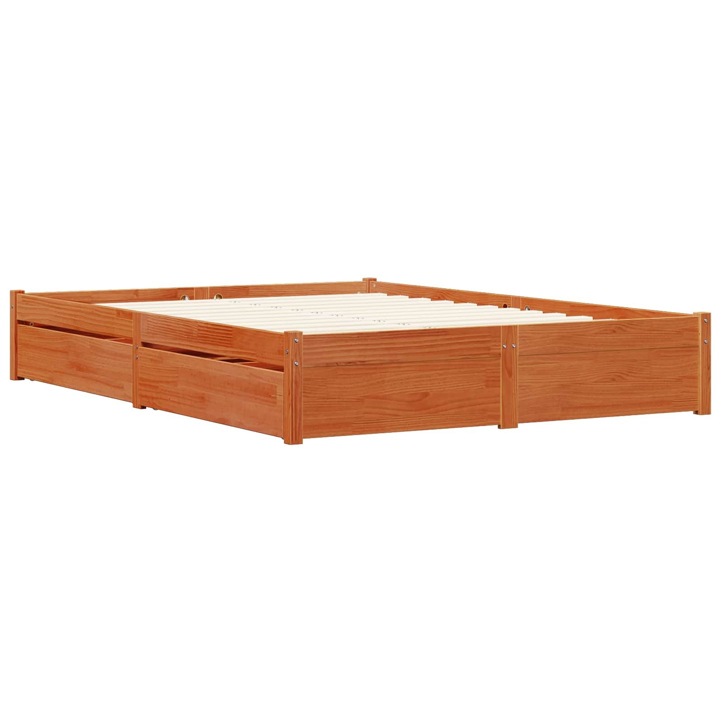 Bed Frame with Drawer Wax Brown 140 x 200 cm Solid Pine Wood