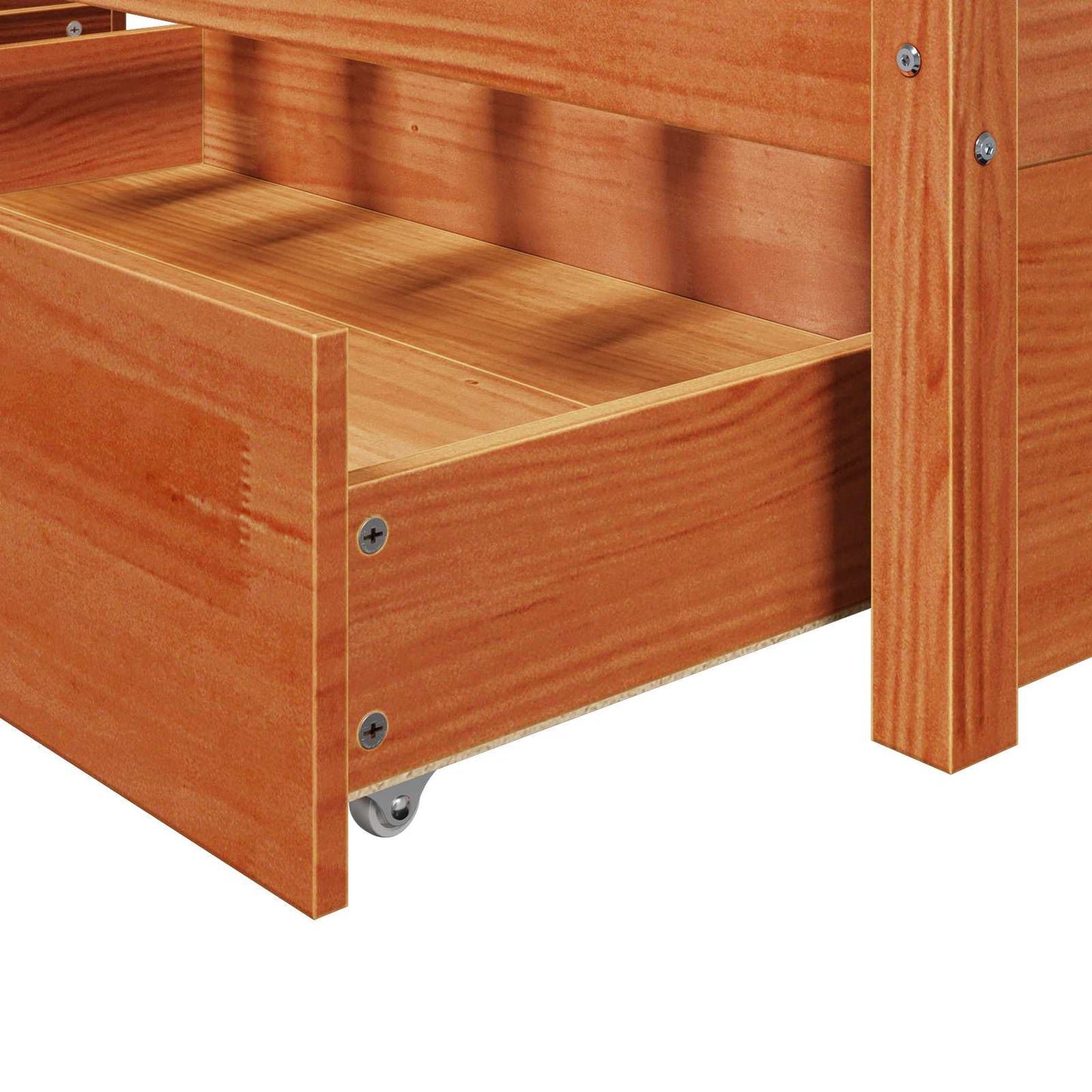 Bed Frame with Drawer Wax Brown 200 x 200 cm Solid Pine Wood
