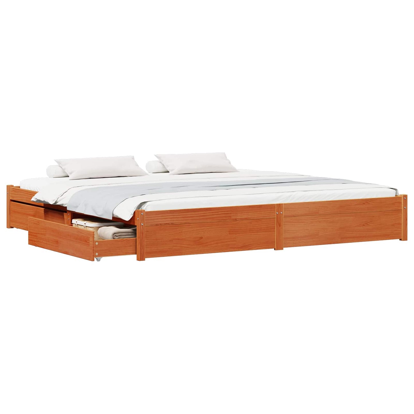 Bed Frame with Drawer Wax Brown 200 x 200 cm Solid Pine Wood