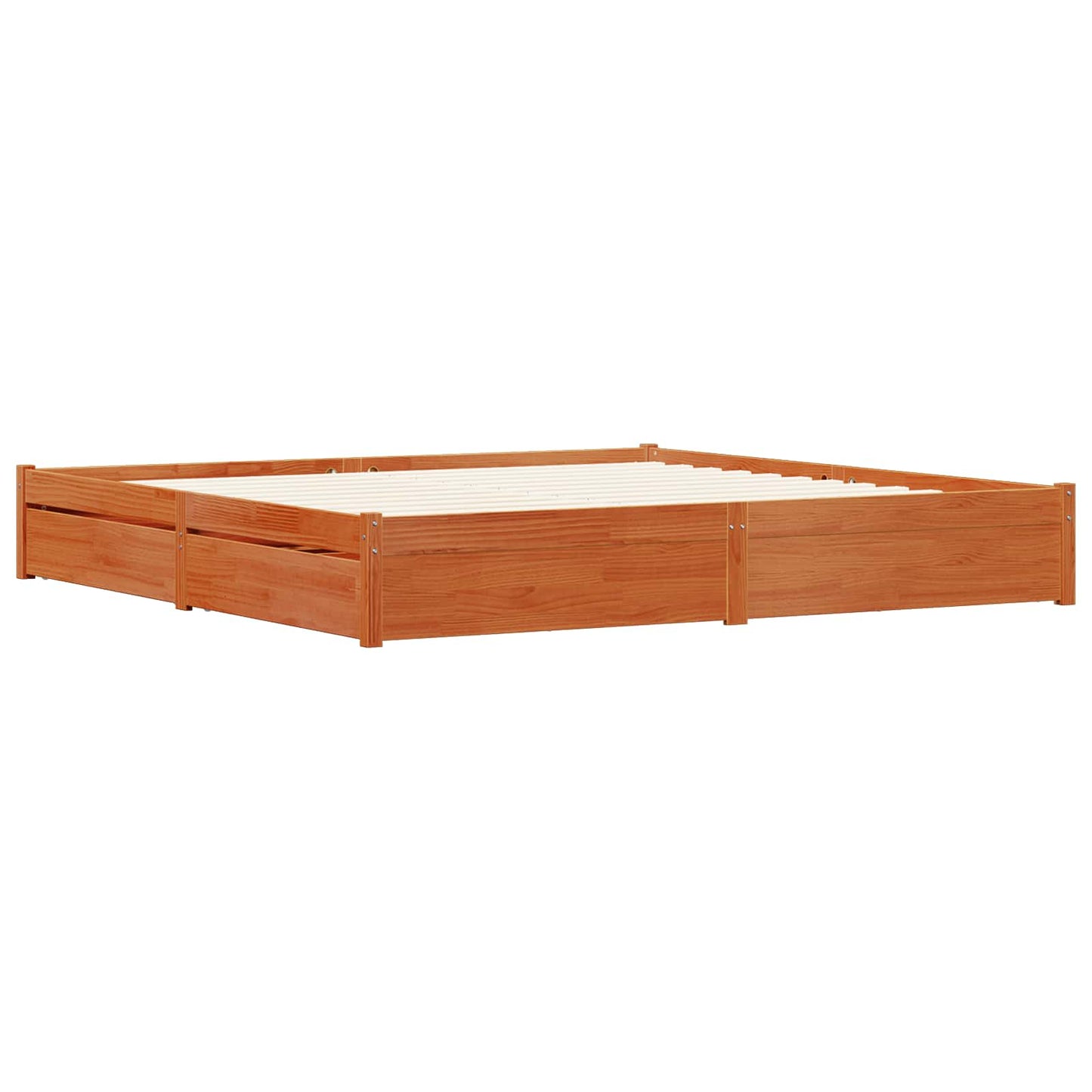 Bed Frame with Drawer Wax Brown 200 x 200 cm Solid Pine Wood