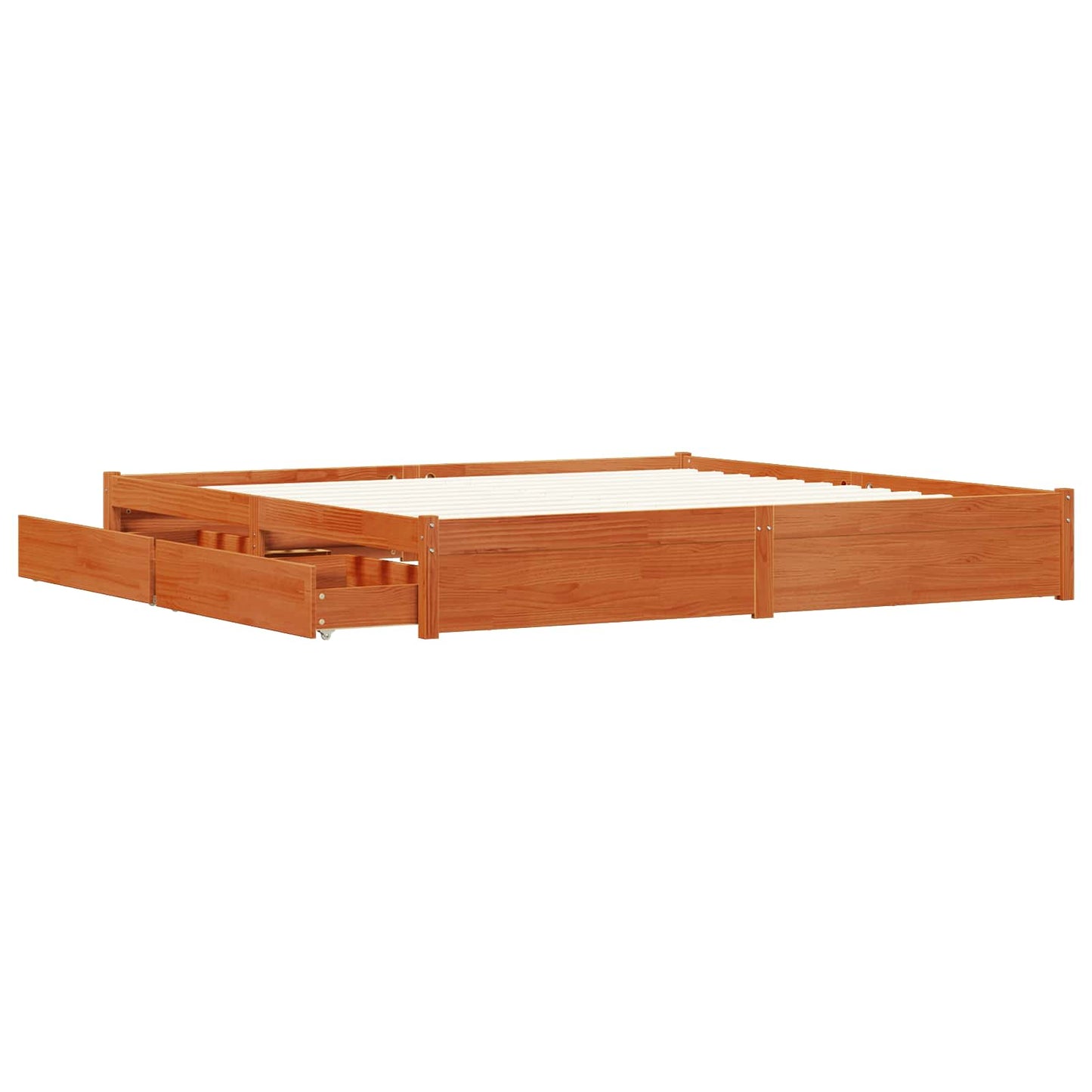 Bed Frame with Drawer Wax Brown 200 x 200 cm Solid Pine Wood