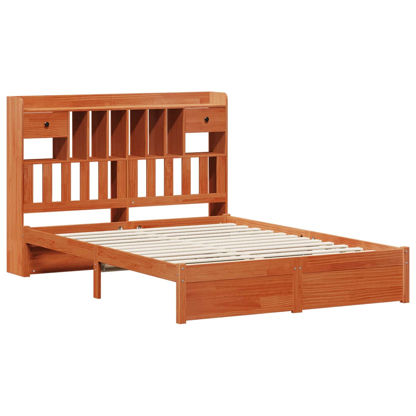 Bookcase Bed Frame Wax Brown 200 x 150 cm Solid Pine Wood