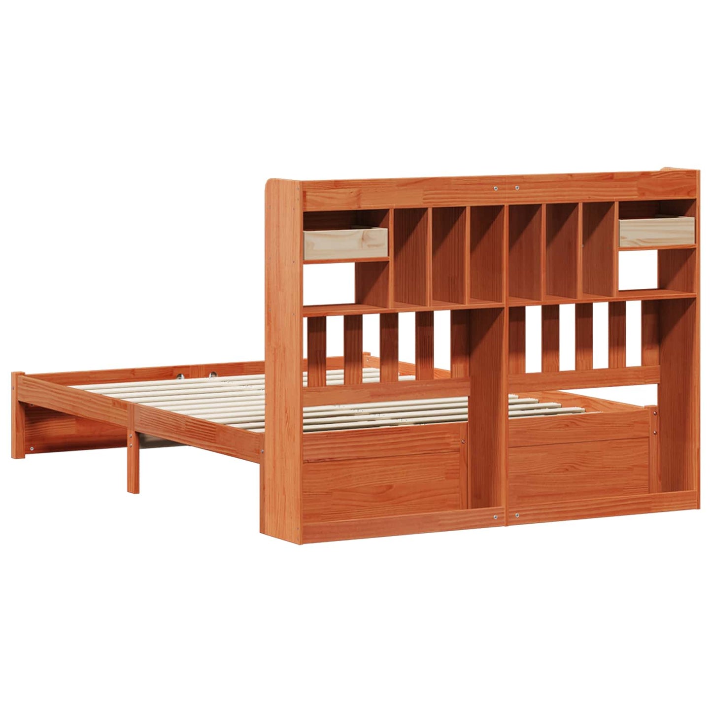 Bookcase Bed Frame Wax Brown 200 x 150 cm Solid Pine Wood